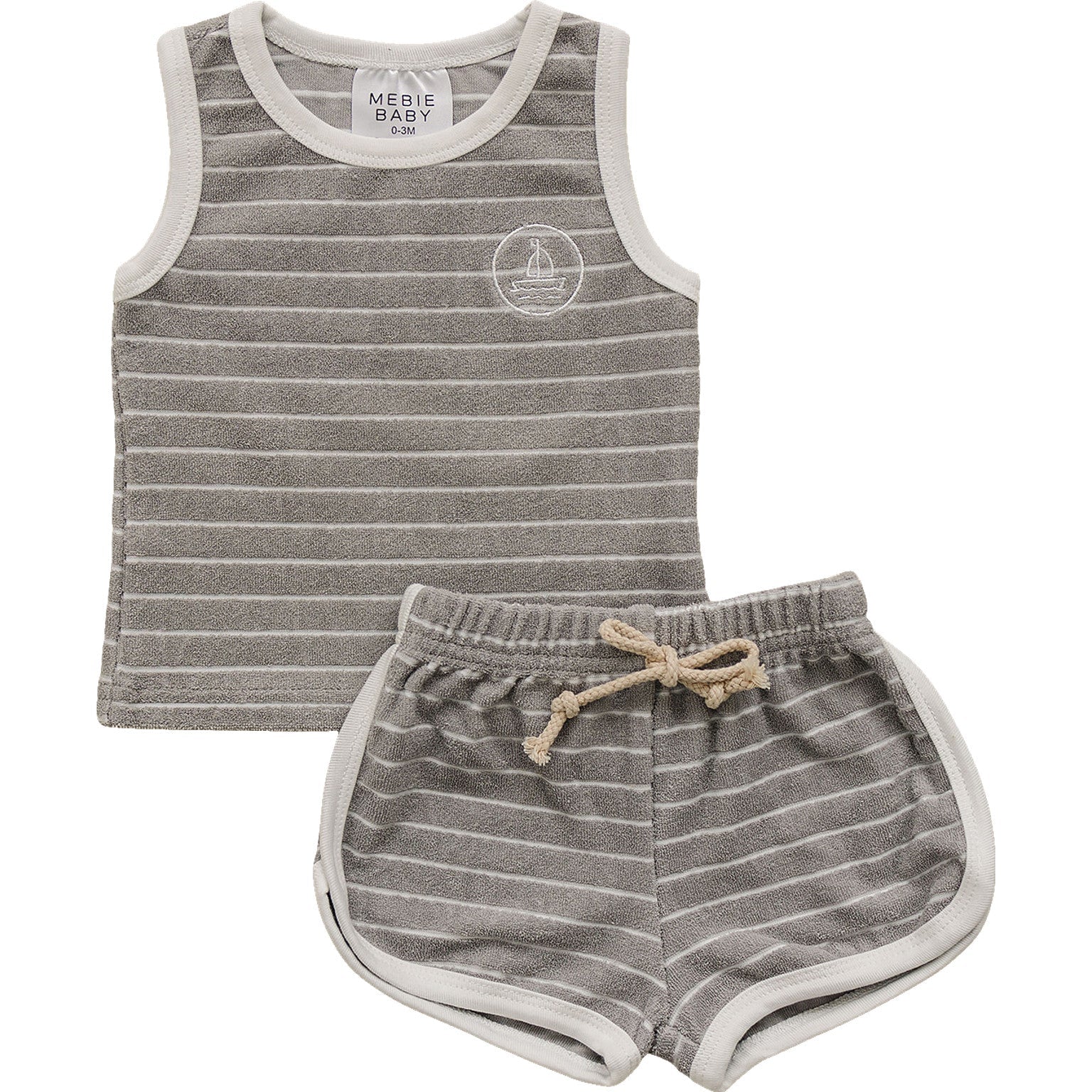 Sail Boat Stripe Terry Cloth Short Set Mebie Baby