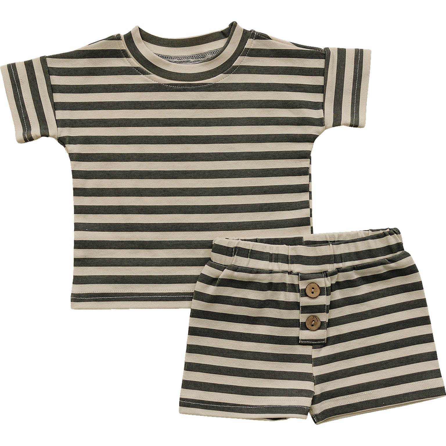 Stripe Button Short Set Mebie Baby