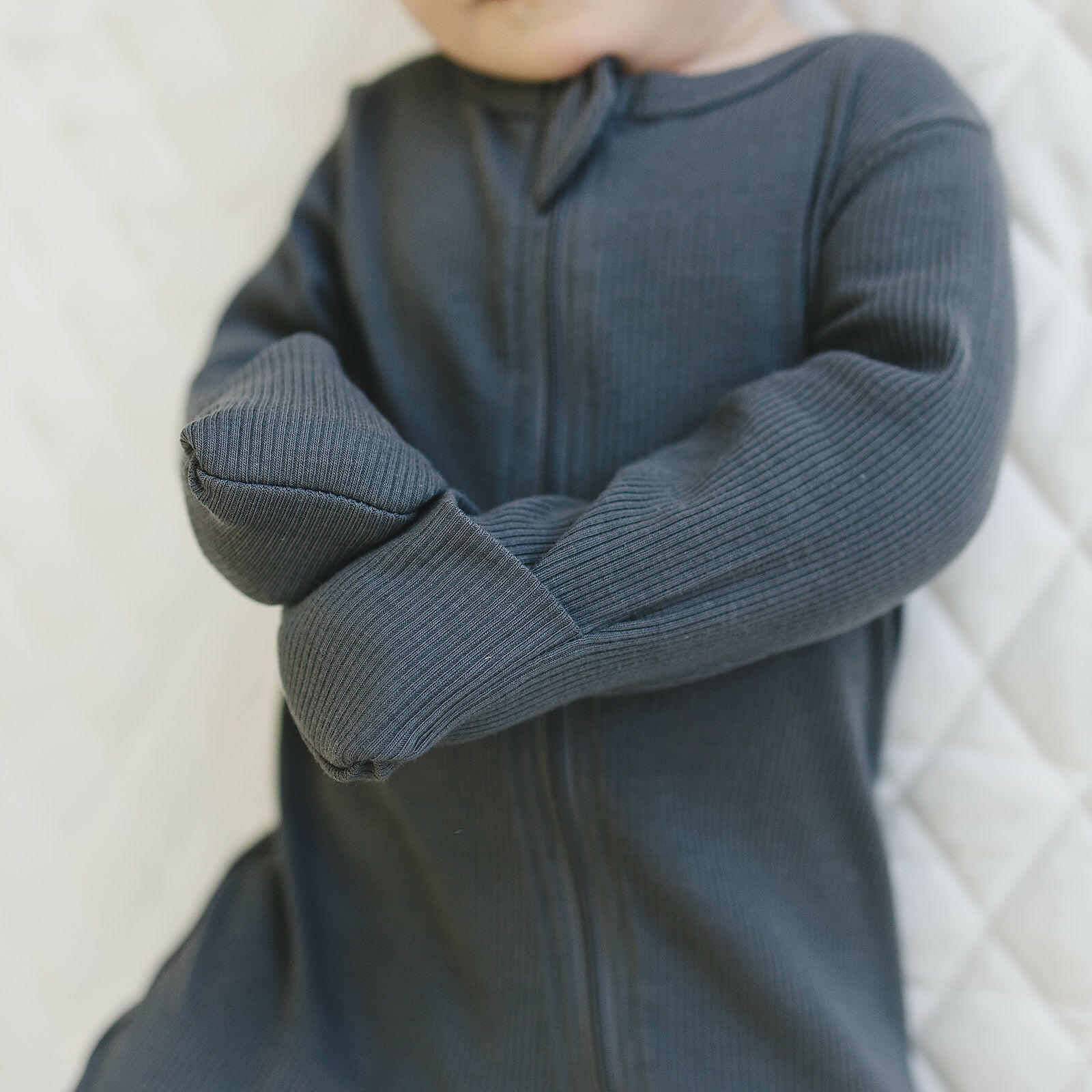 Charcoal Organic Cotton Ribbed Zipper  Mebie Baby