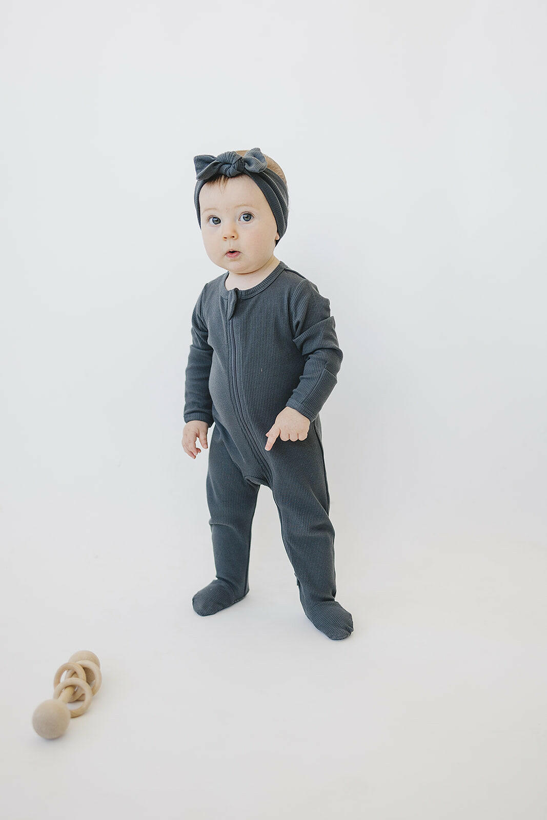 Charcoal Organic Cotton Ribbed Zipper  Mebie Baby