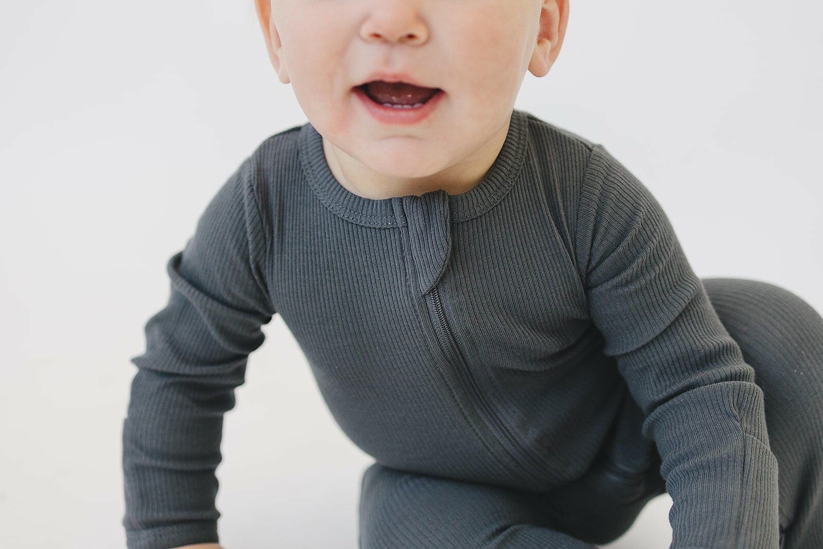 Charcoal Organic Cotton Ribbed Zipper  Mebie Baby