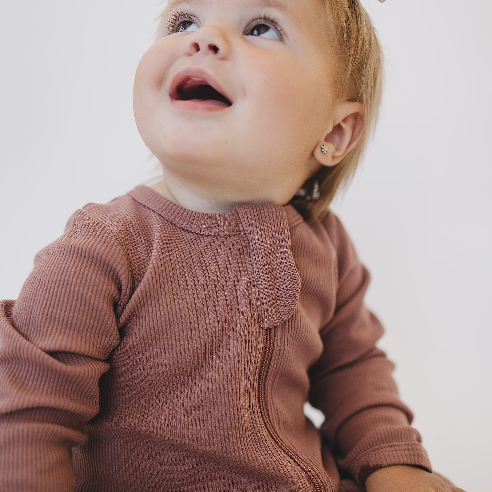 Dusty Rose Organic Cotton Ribbed Zipper Mebie Baby
