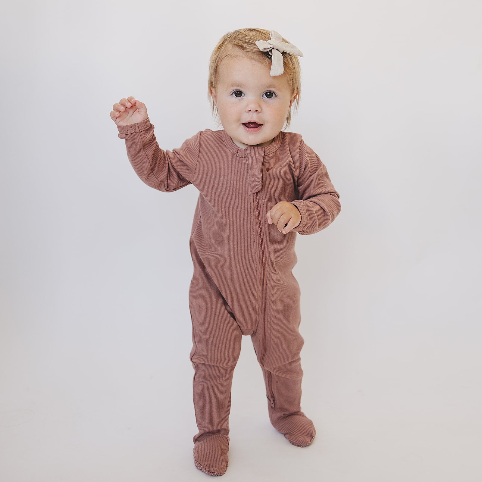 Dusty Rose Organic Cotton Ribbed Zipper Mebie Baby
