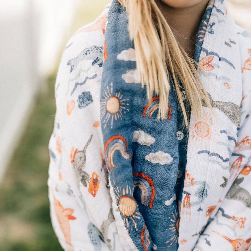 Narwhal + Hello Sunshine Classic Muslin Super Snuggle Blanket Super Snuggle Blanket Bebe au Lait