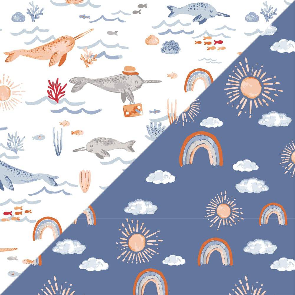Muslin Swaddle Blanket Set Premium Cotton Narwhal + Hello Sunshine Swaddle Blanket Bebe au Lait