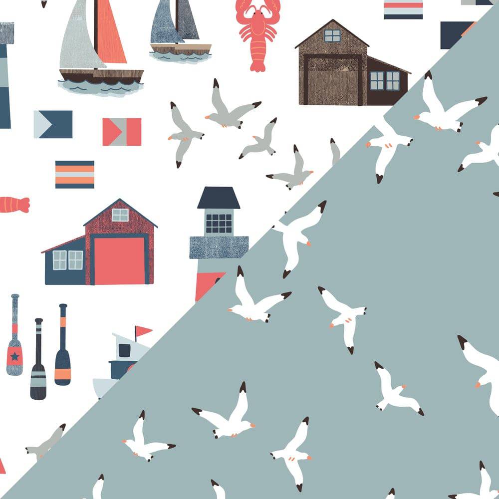 Nautical + Seagulls Oh So Soft Snuggle Blanket Snuggle Blanket Bebe au Lait