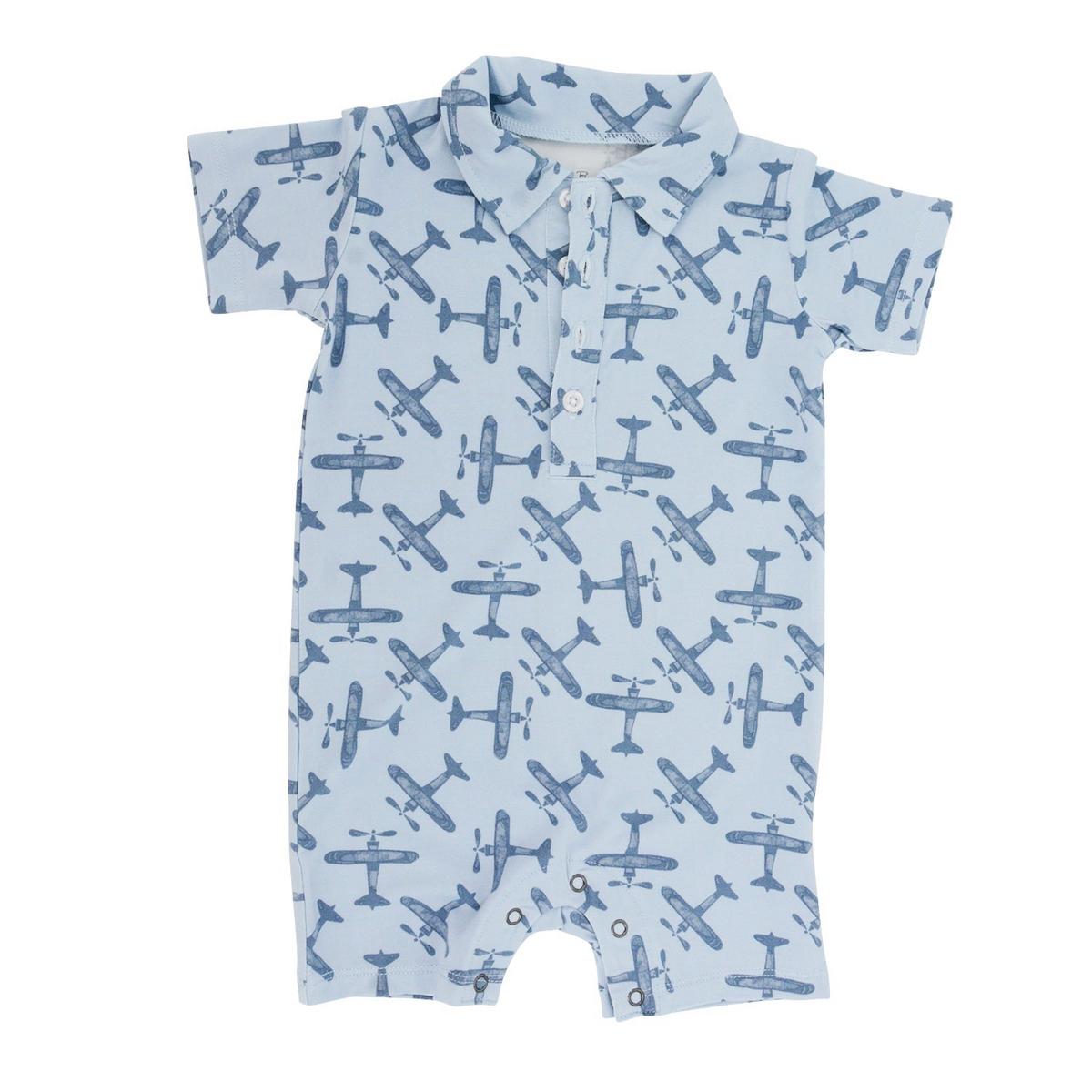 Polo Romper - Airplane Blue