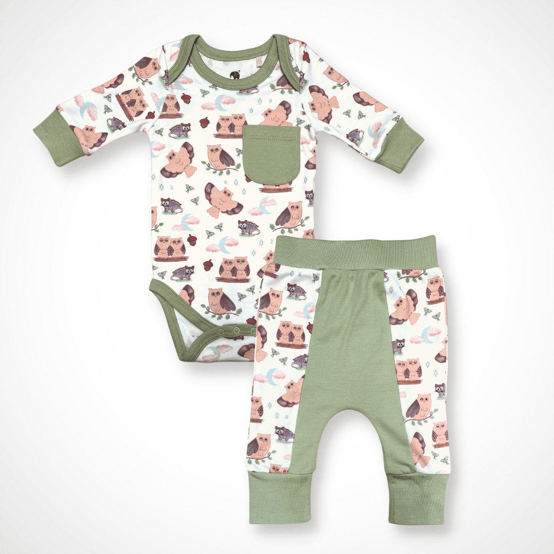 Owl Long Sleeve Bodysuit and Pant | Organic Pima Cotton