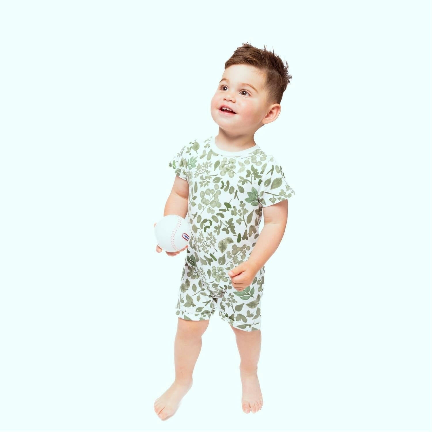 Organic Snap Romper in Green Leaves Baby & Toddler Norani Baby