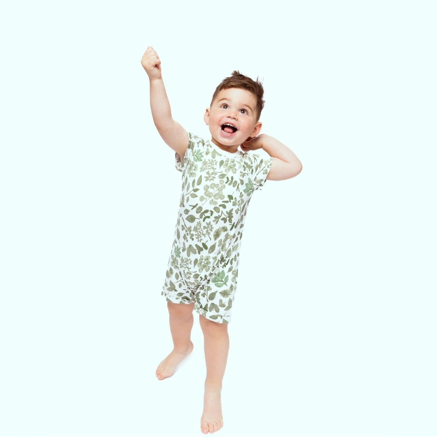 Organic Snap Romper in Green Leaves Baby & Toddler Norani Baby