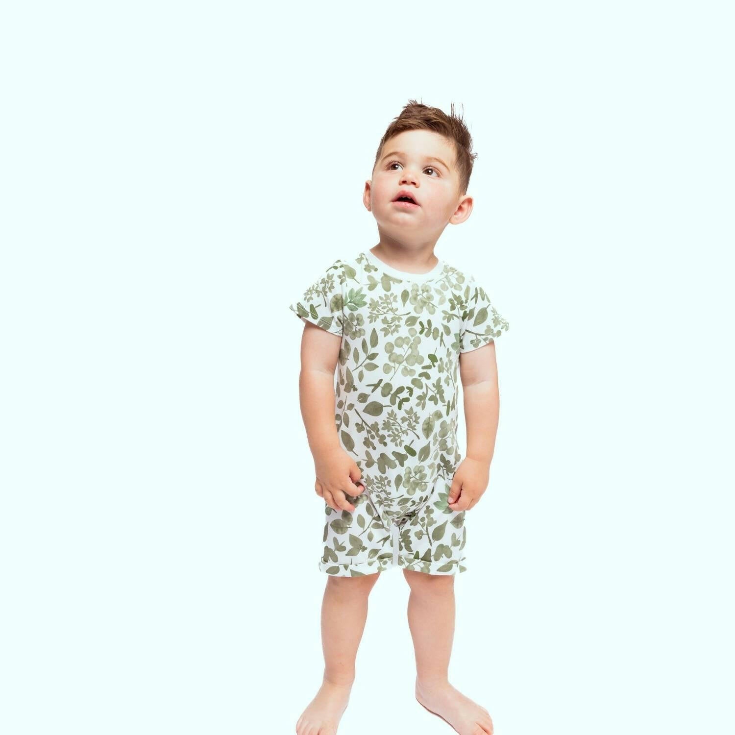 Organic Snap Romper in Green Leaves Baby & Toddler Norani Baby