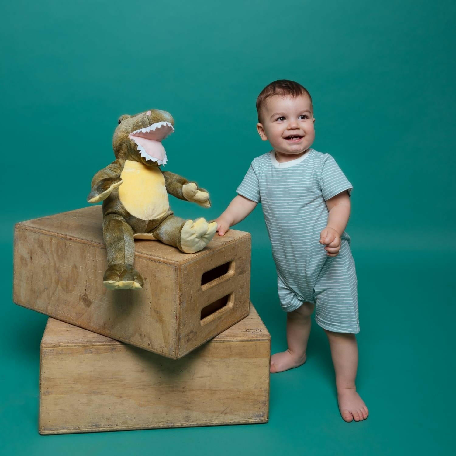 Organic Snap Romper in Green Stripes Baby & Toddler Norani Baby