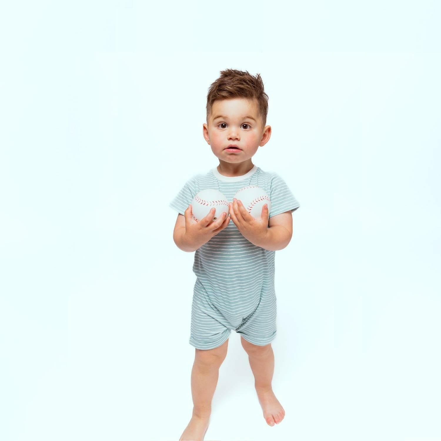 Organic Snap Romper in Green Stripes Baby & Toddler Norani Baby
