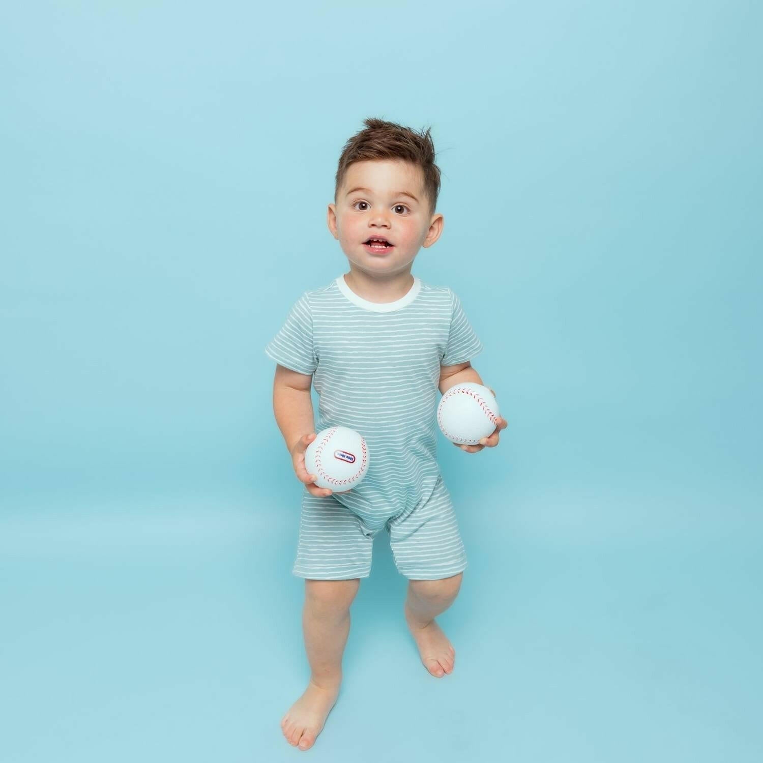 Organic Snap Romper in Green Stripes Baby & Toddler Norani Baby