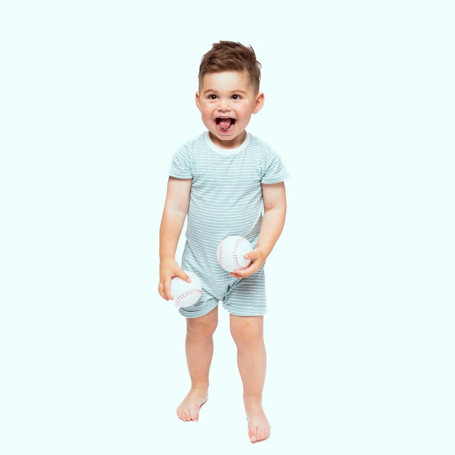 Organic Snap Romper in Green Stripes Baby & Toddler Norani Baby