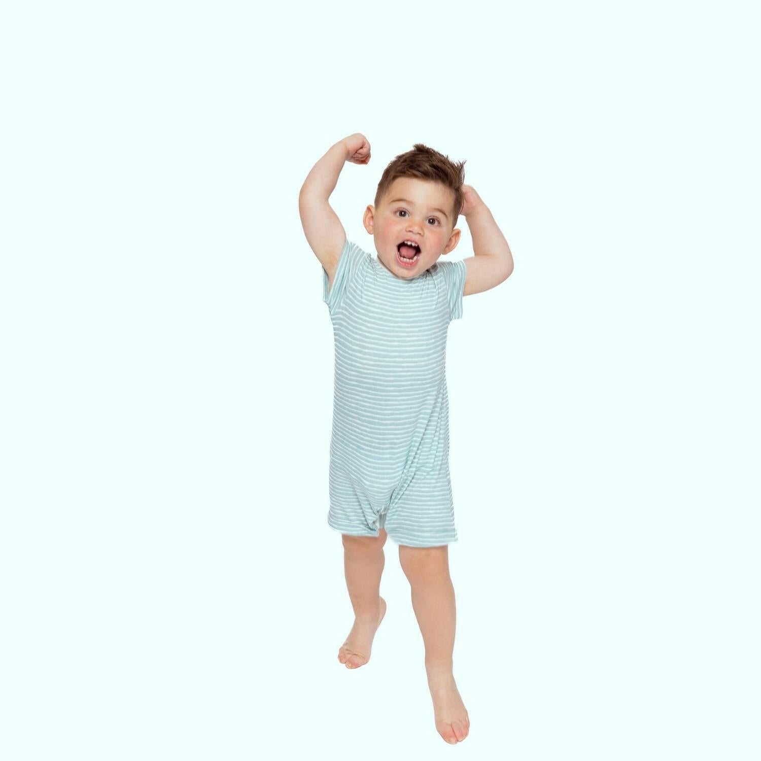 Organic Snap Romper in Green Stripes Baby & Toddler Norani Baby