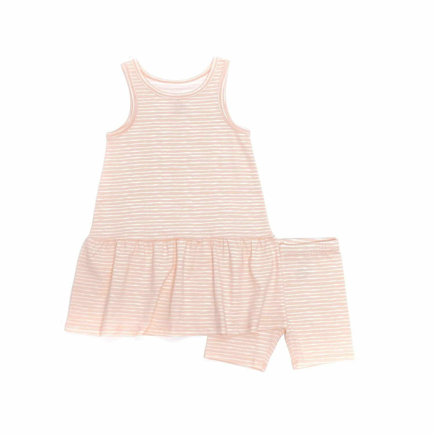 Pink Stripes Drop Waist Dress with Biker Shorts Baby & Toddler Norani Baby