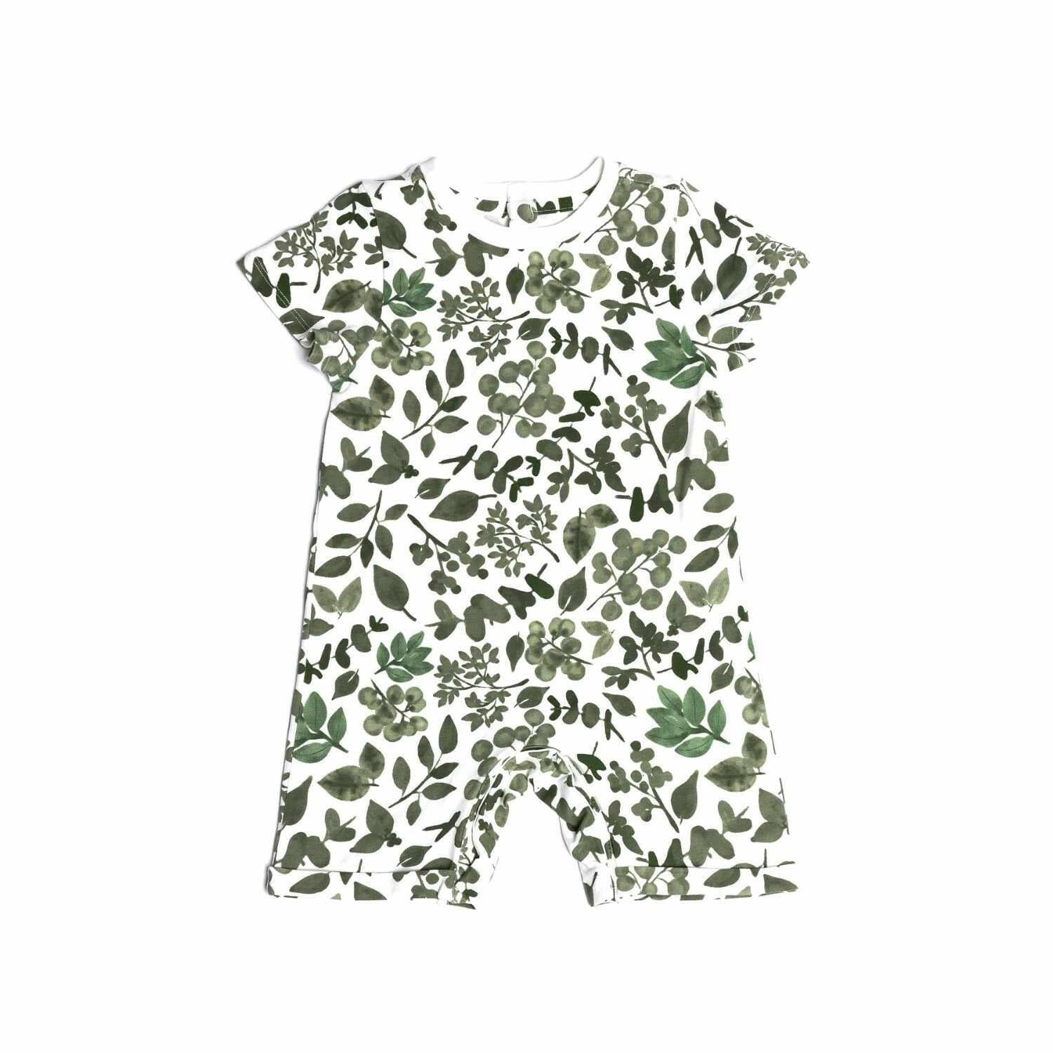 Organic Snap Romper in Green Leaves Baby & Toddler Norani Baby