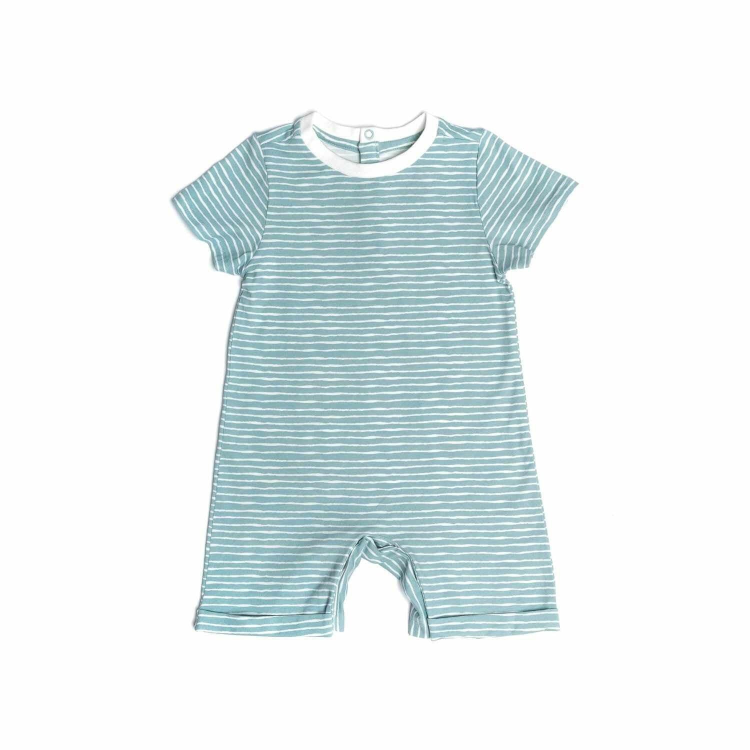 Organic Snap Romper in Green Stripes Baby & Toddler Norani Baby