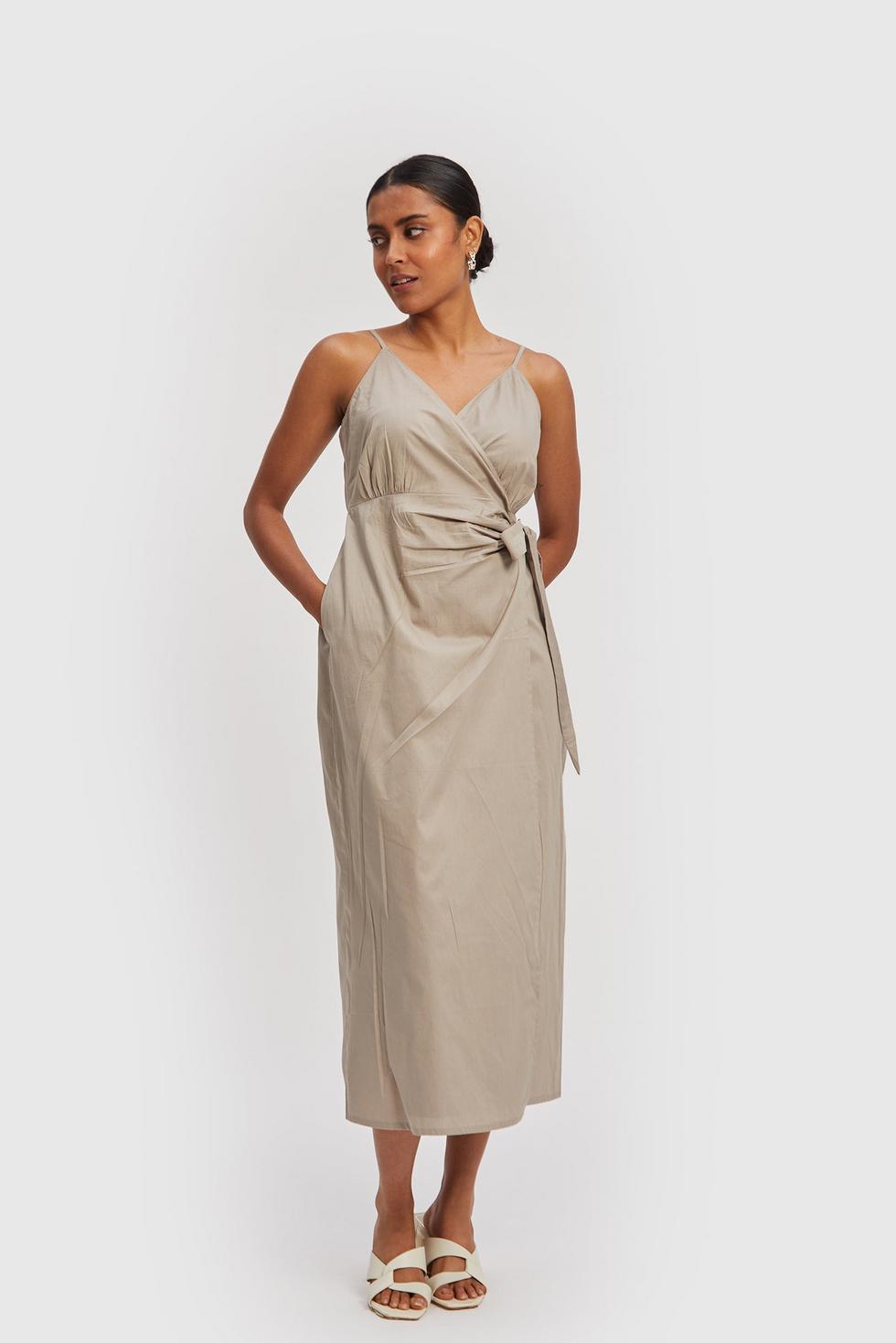 Strappy Wrap Dress - Poplin Ecru