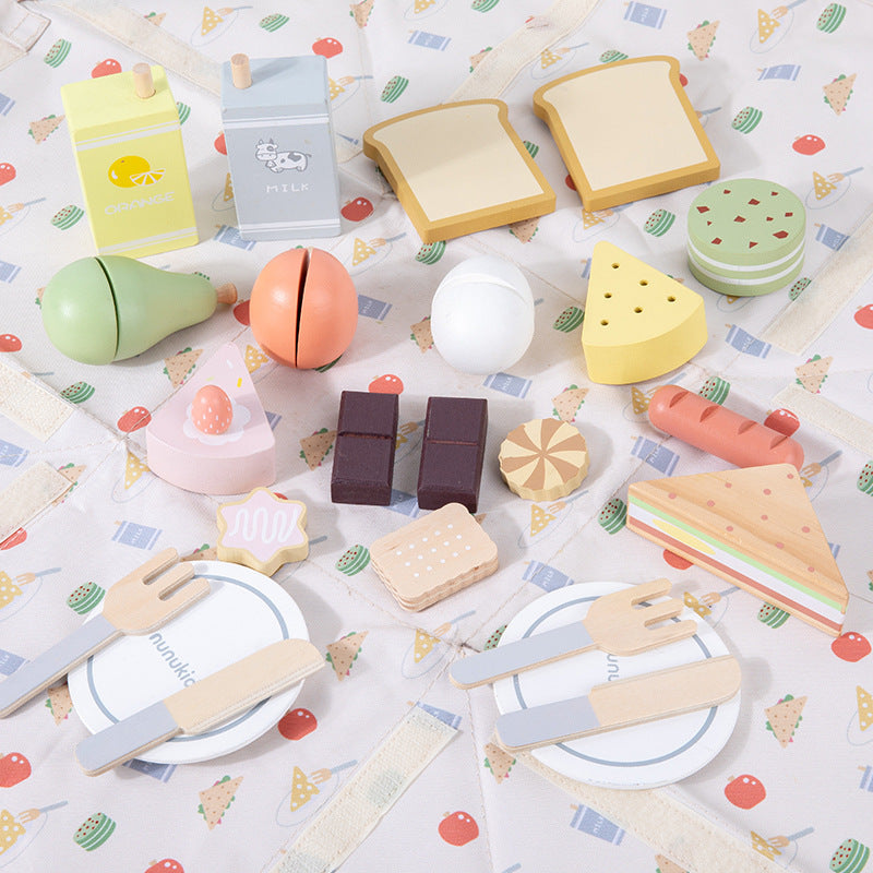 **Pre-order (Ships in 2-3 Weeks)**24-Piece Wooden Picnic Pack Pretend Play Set | Food Cutting & Role Play