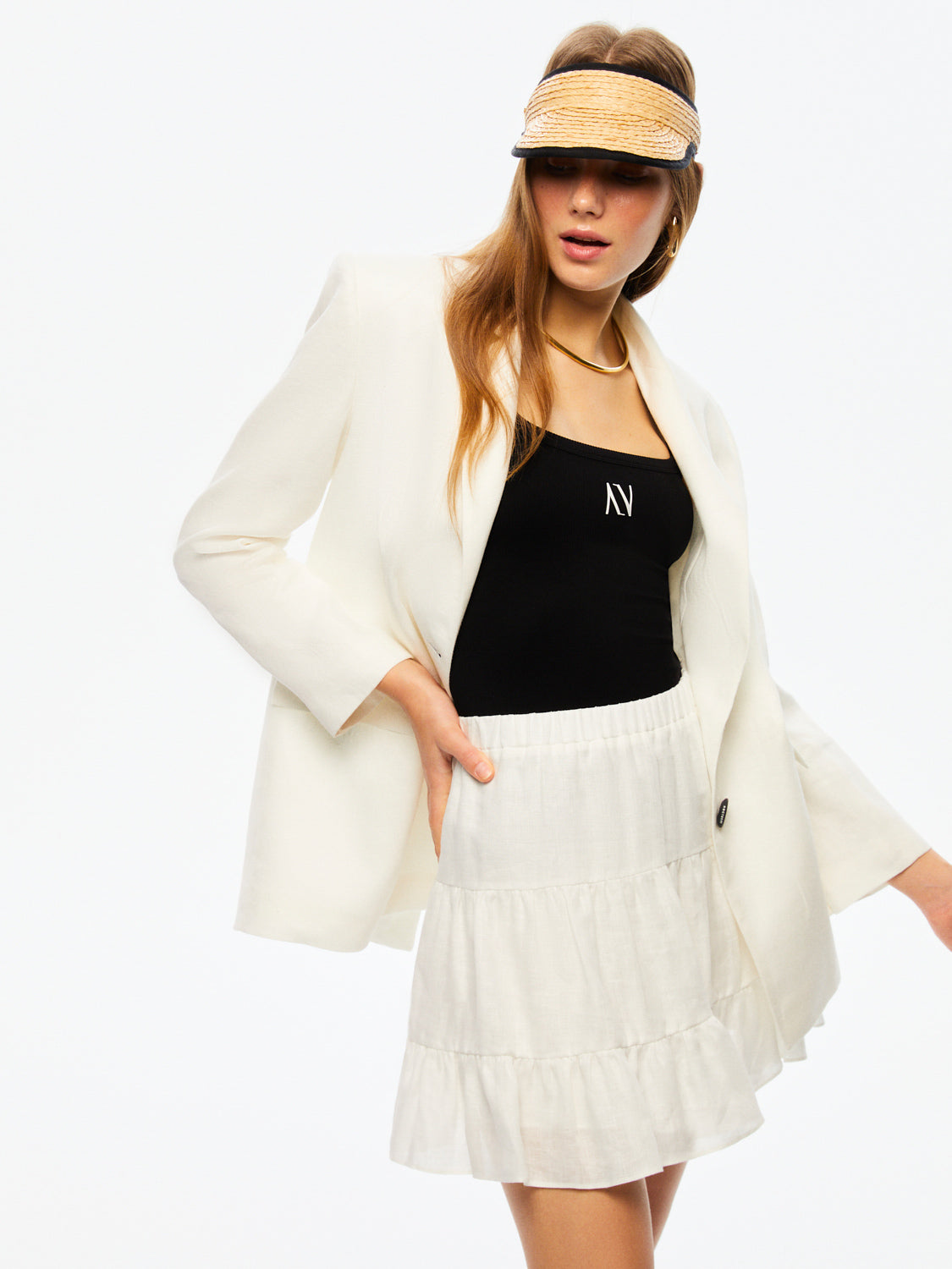 Double-Breasted Linen Jacket - Ecru