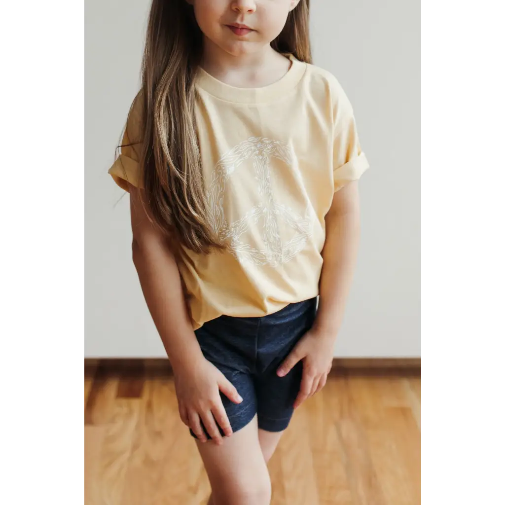 Peace Floral Kid’s Illustrated T-Shirt - Peach