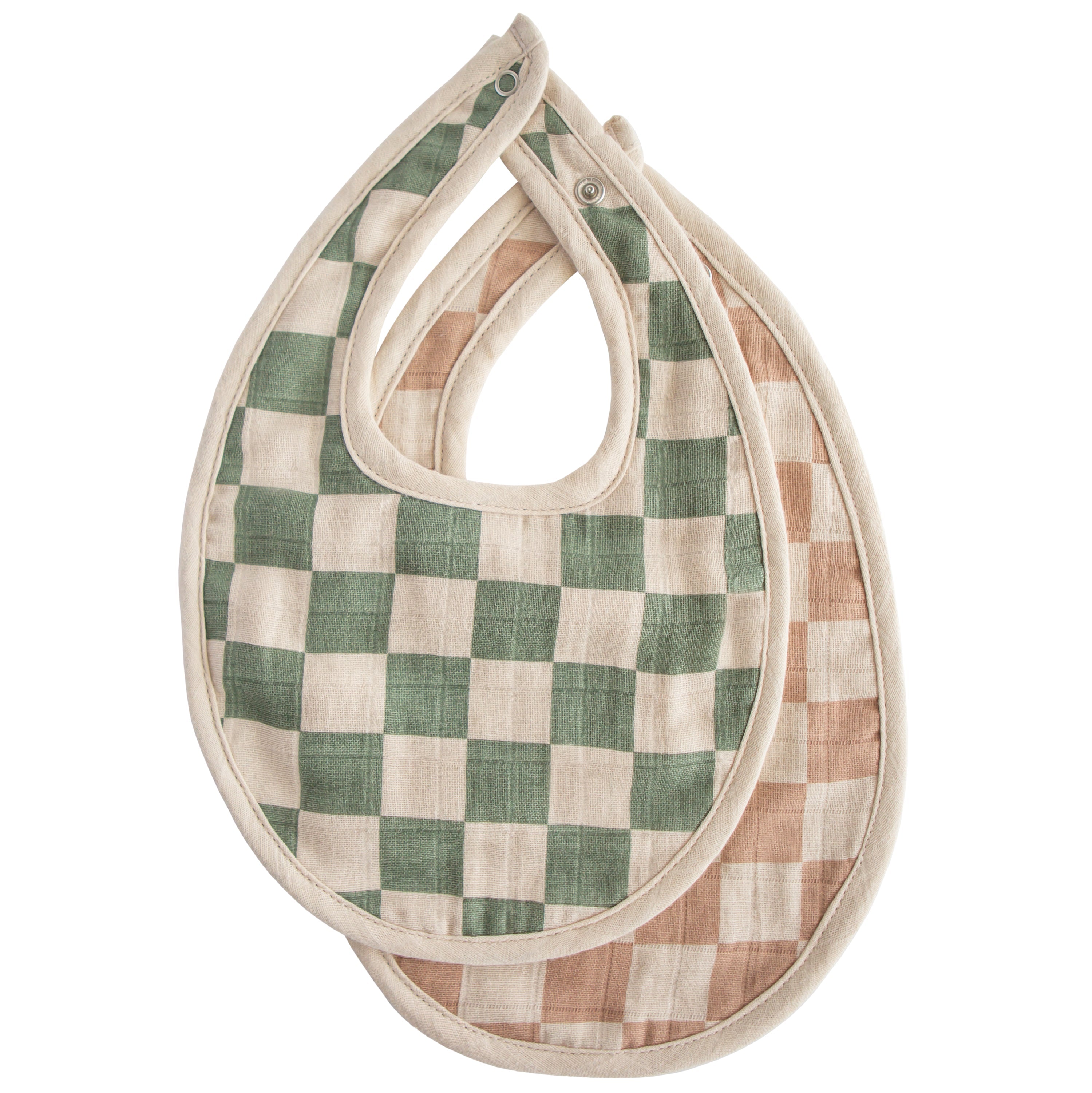 Muslin Bib 2-Pack Muslin Bib Mushie Olive Check/Natural Check