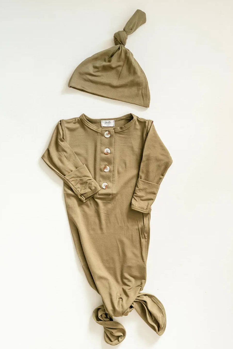 Newborn Knotted Gown and Hat Set Army Green, Olive Green, Newborn Clothes for Boys