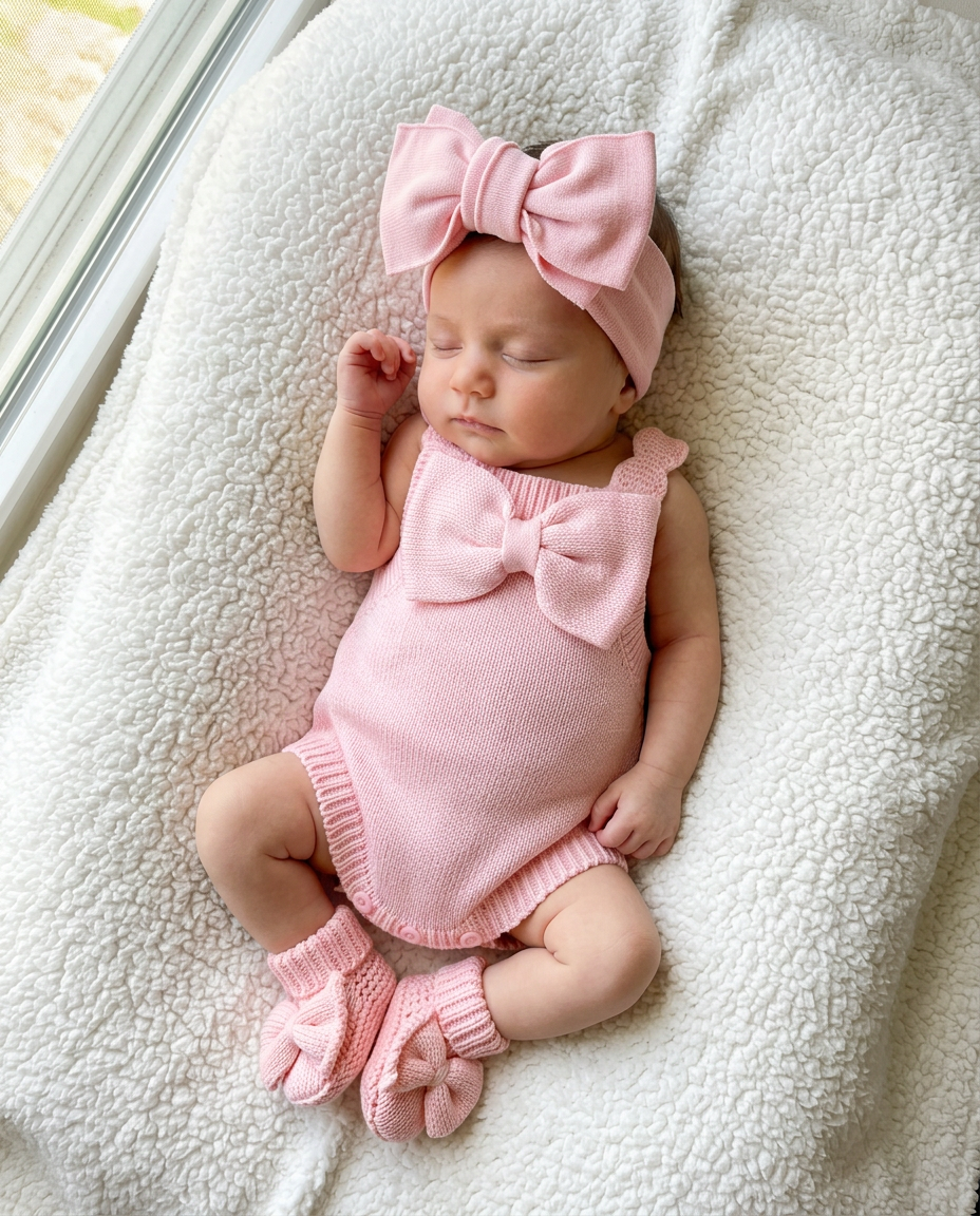 Oversized Bow Romper - Powder Pink