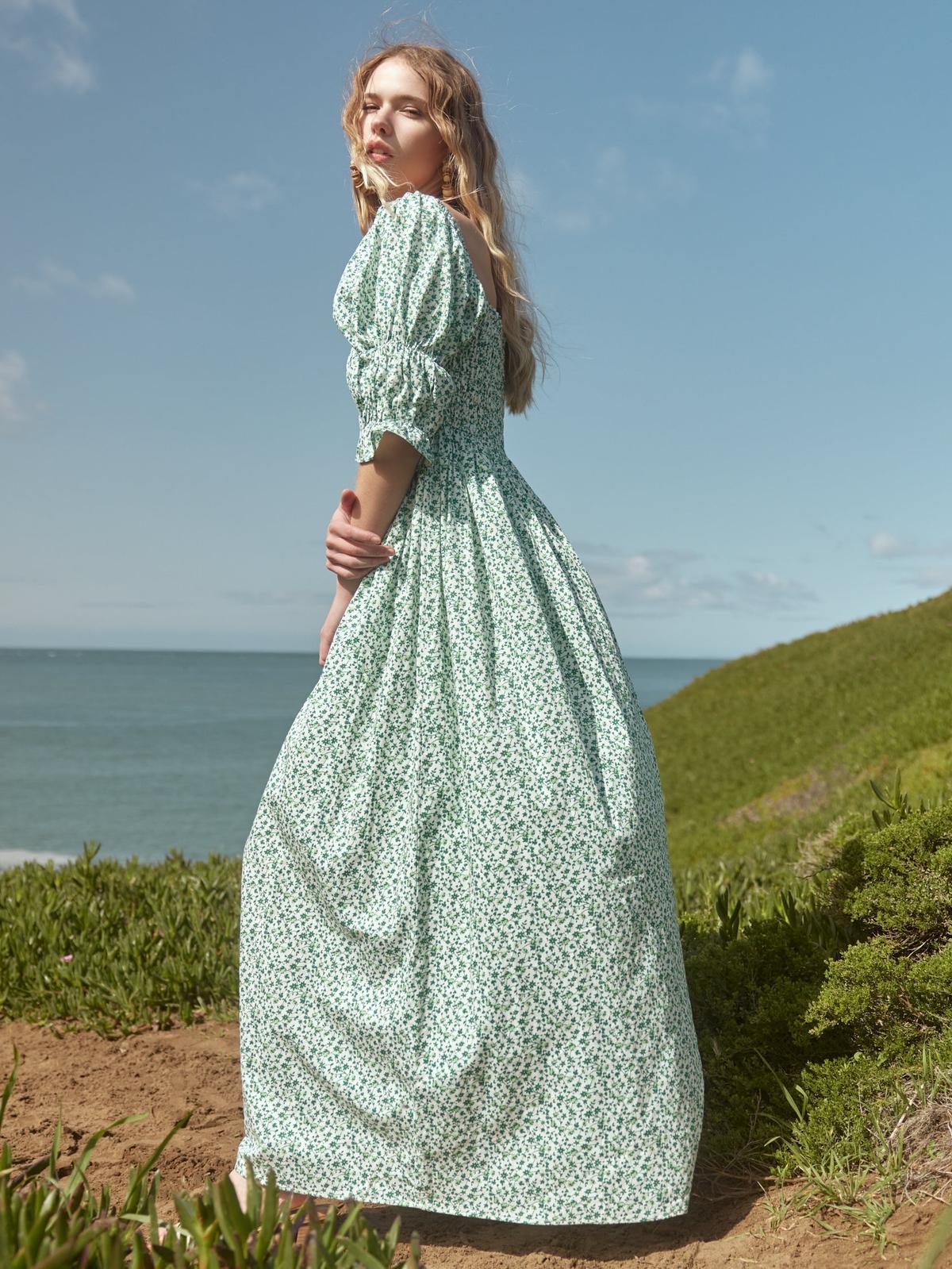 Audra Dress - Ivory/Grassy Knoll Ditsy Floral - FINAL SALE