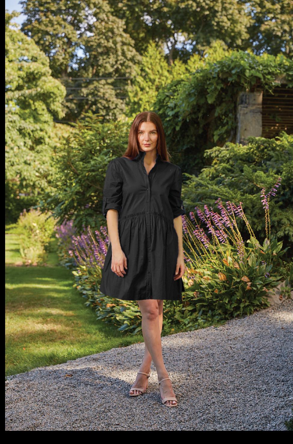 Cammie Ruffle Shirt Dress - Black