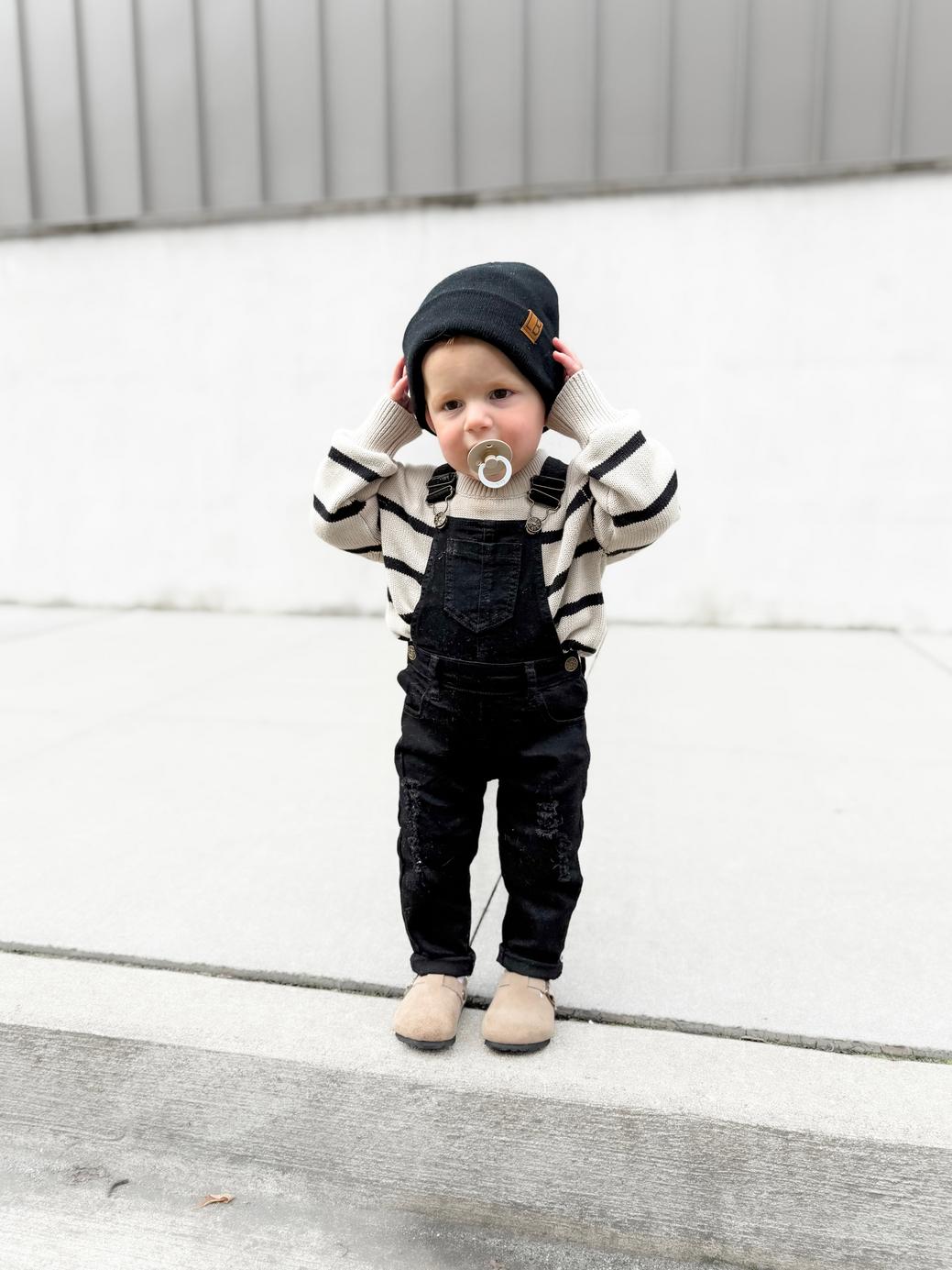 Baby Distressed Denim Overall - Black Wash