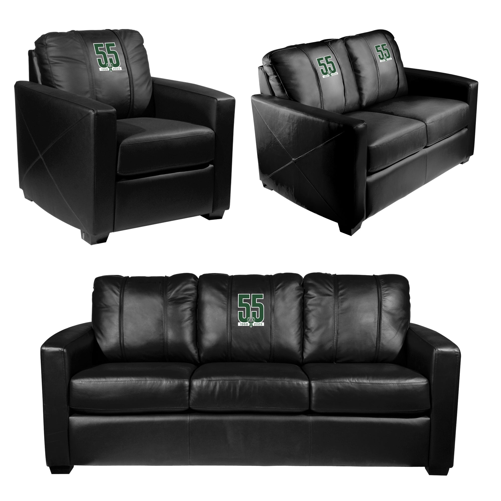 Silver Sofa with Milwaukee Bucks Team Commemorative Logo