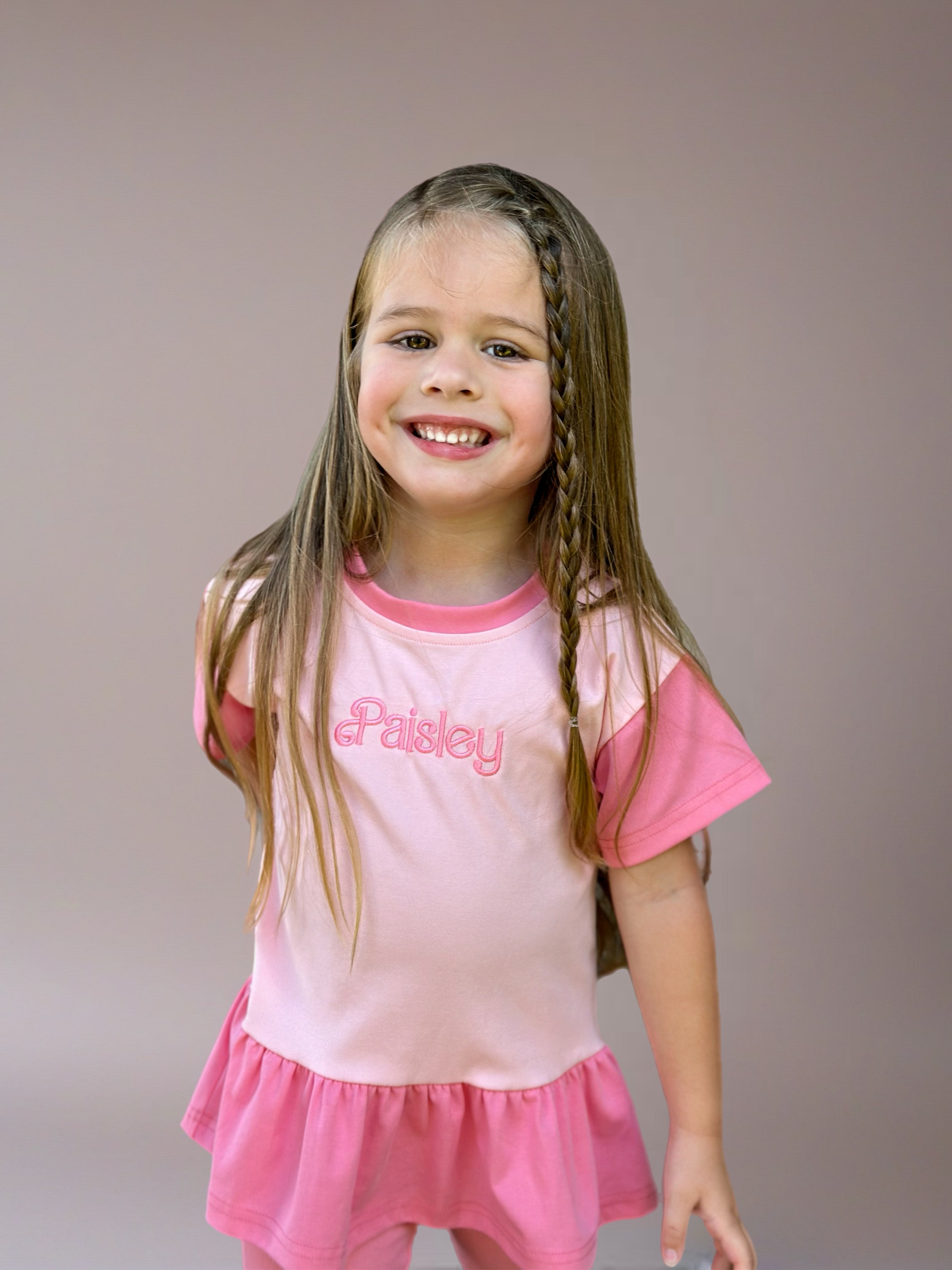 Custom Embroidered Colorblock Peplum Tee and Biker Shorts Set