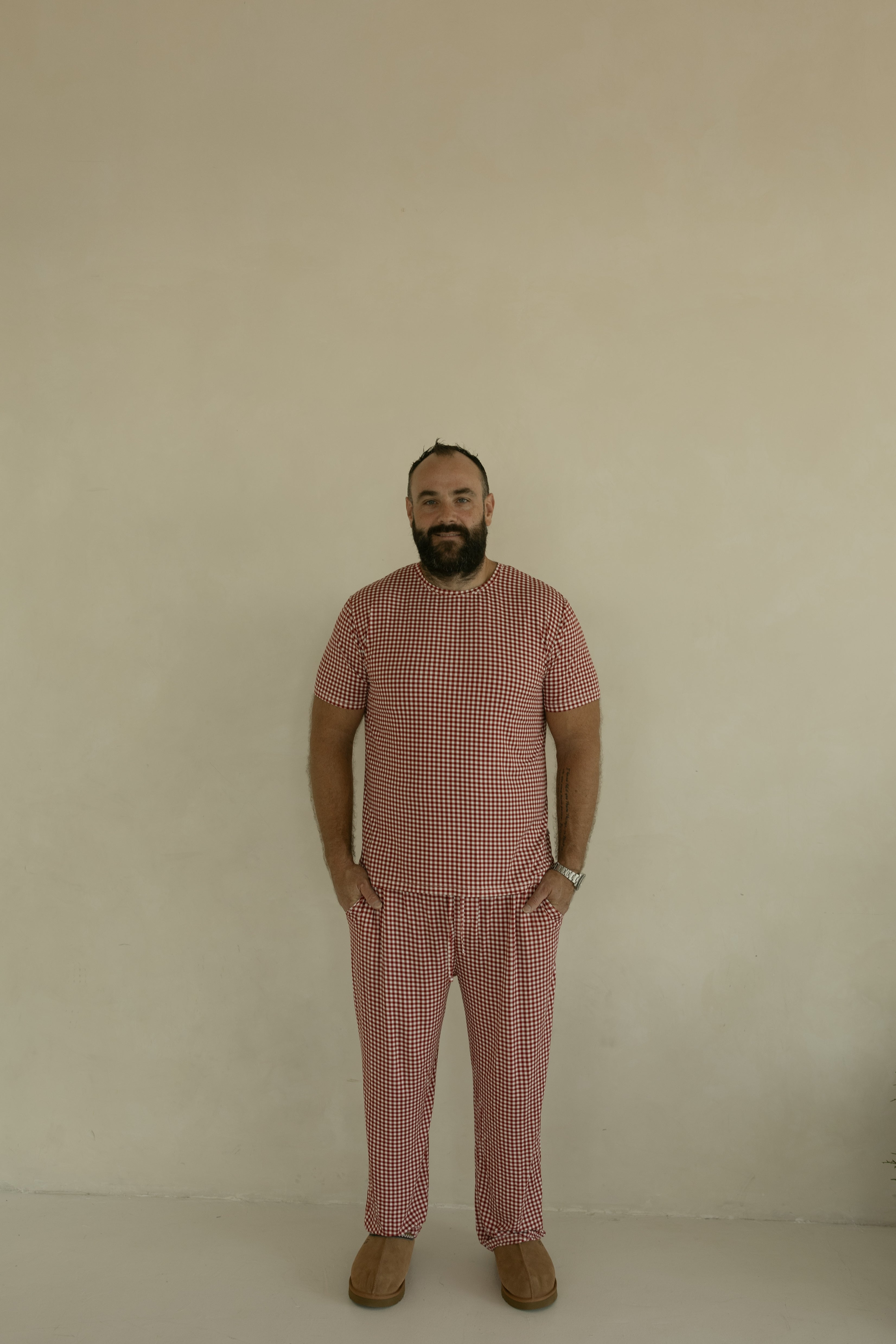 Men's Short Sleeve Bamboo Pajamas | Red Gingham