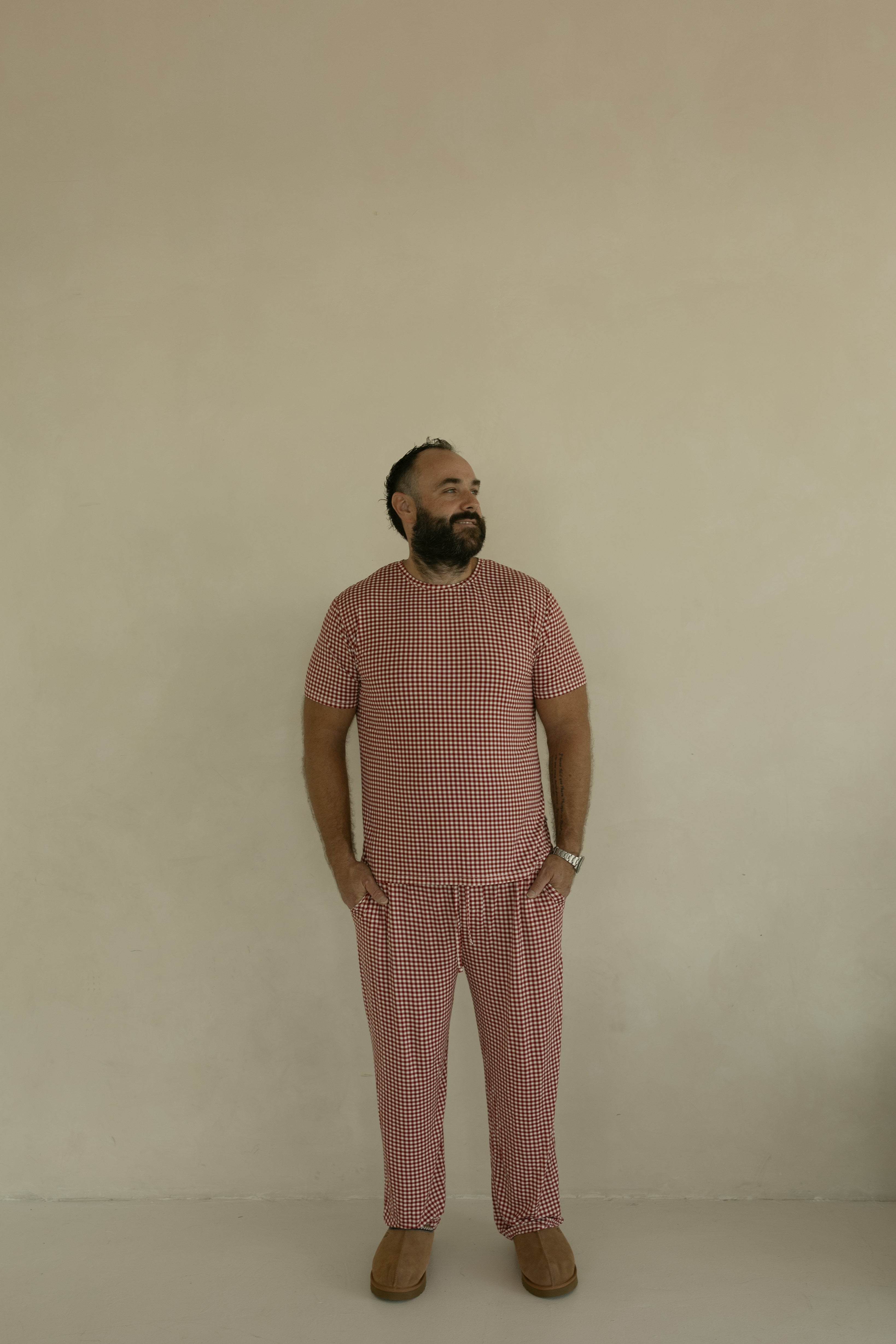 Men's Short Sleeve Bamboo Pajamas | Red Gingham