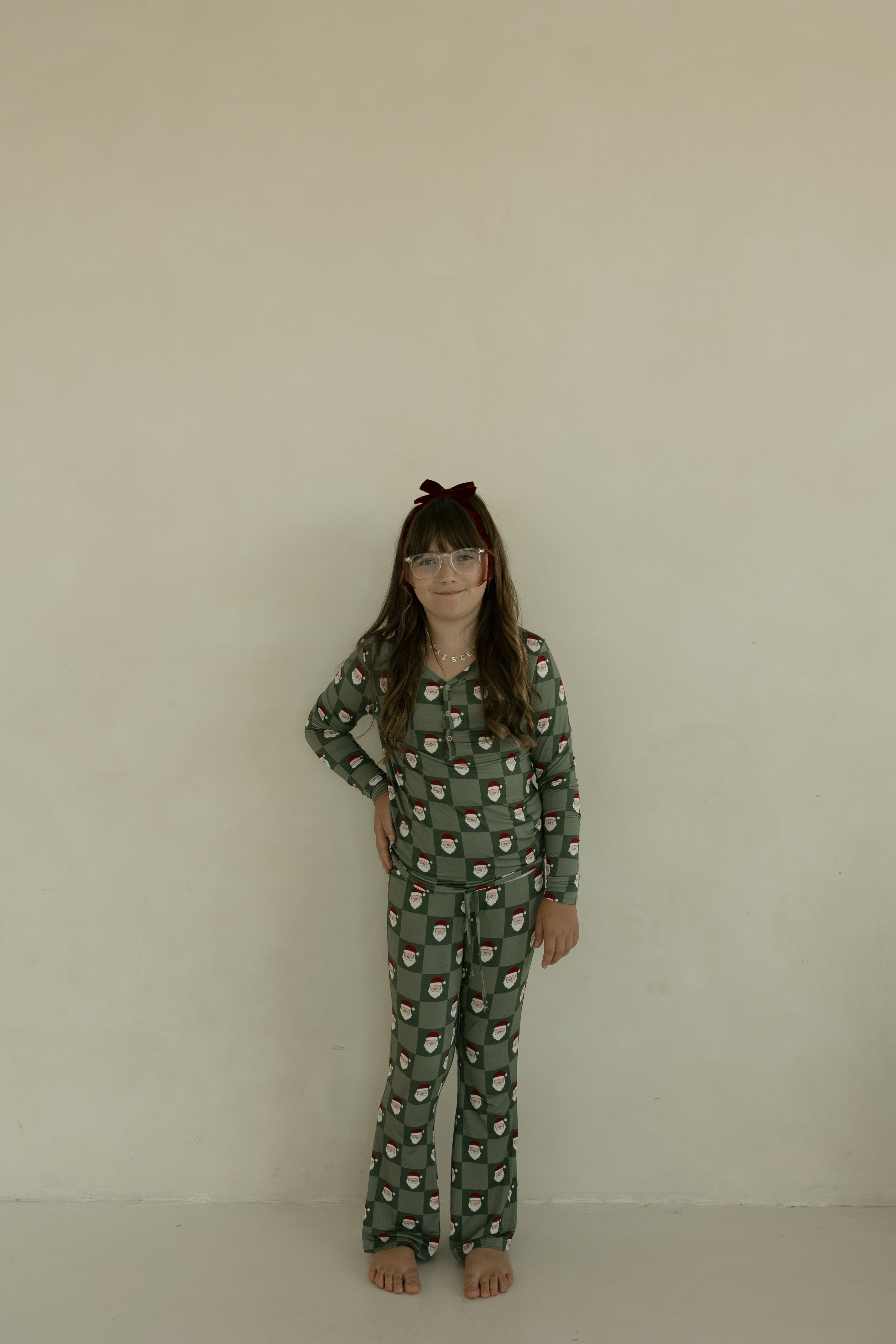 Pre-Teen Flare Bamboo Pajamas | Santa Checkerboard
