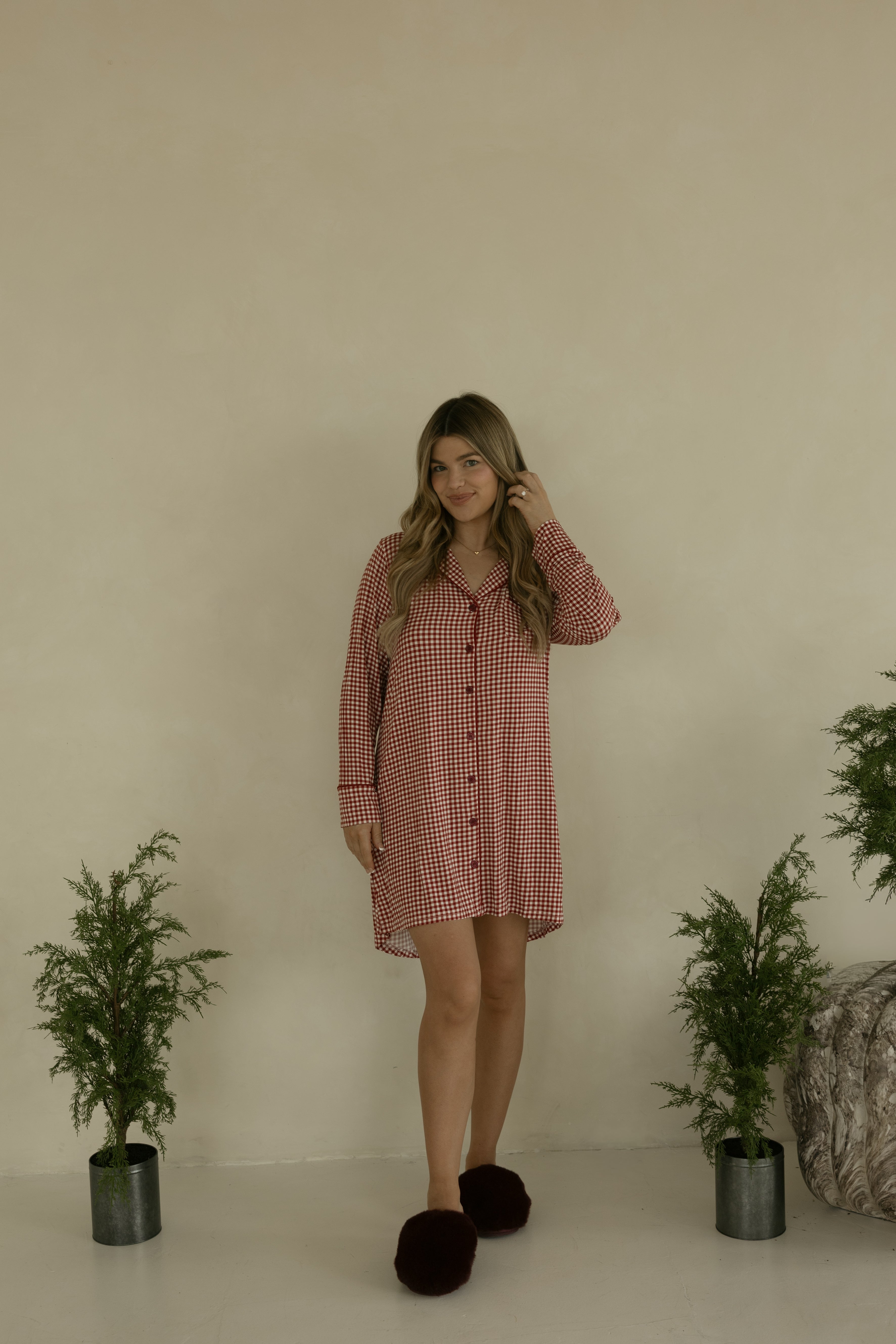 Women's Bamboo Sleeping Dress | Red Gingham