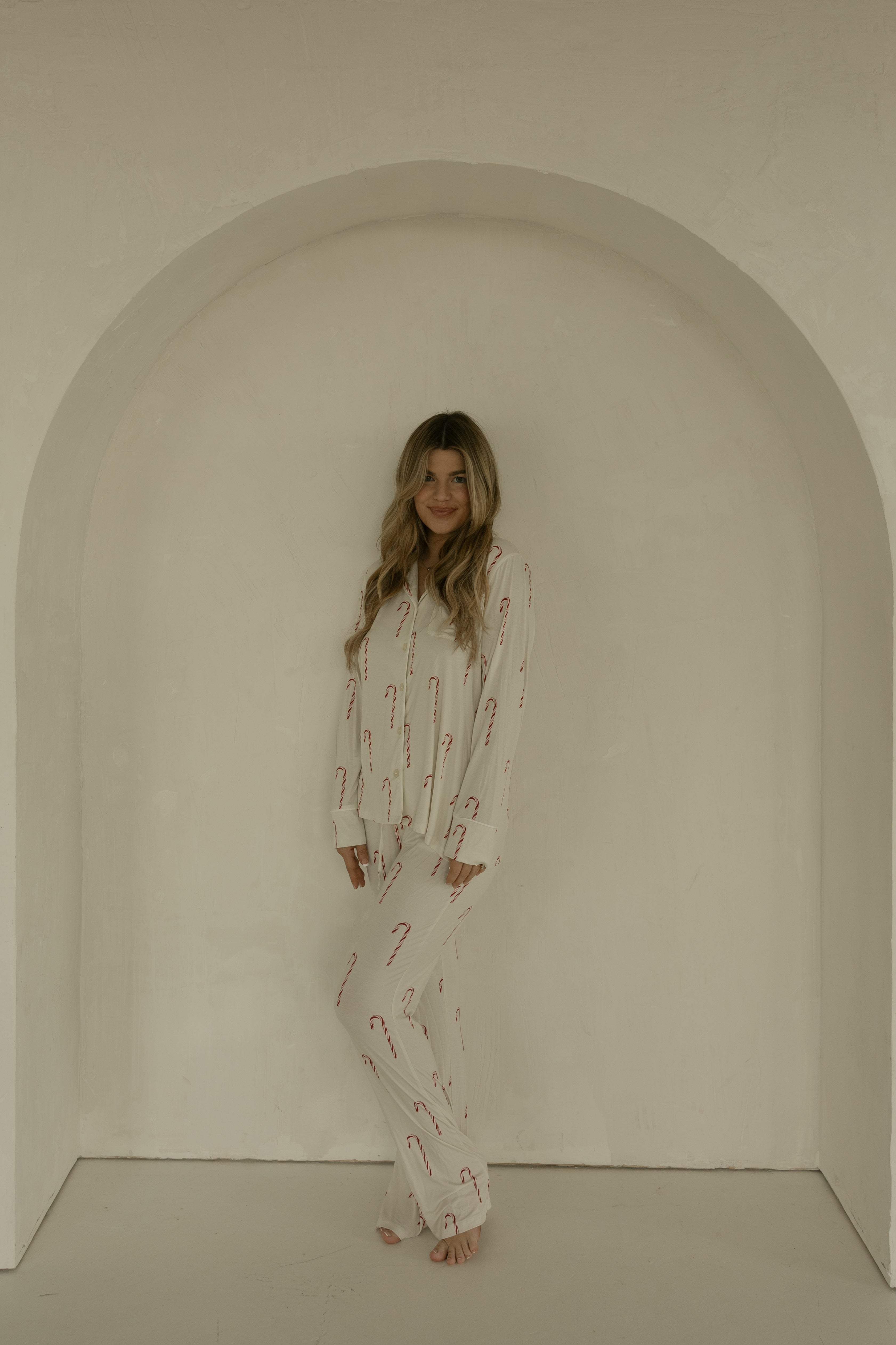 Women's Bamboo Button Up Lounge Set | Candy Cane