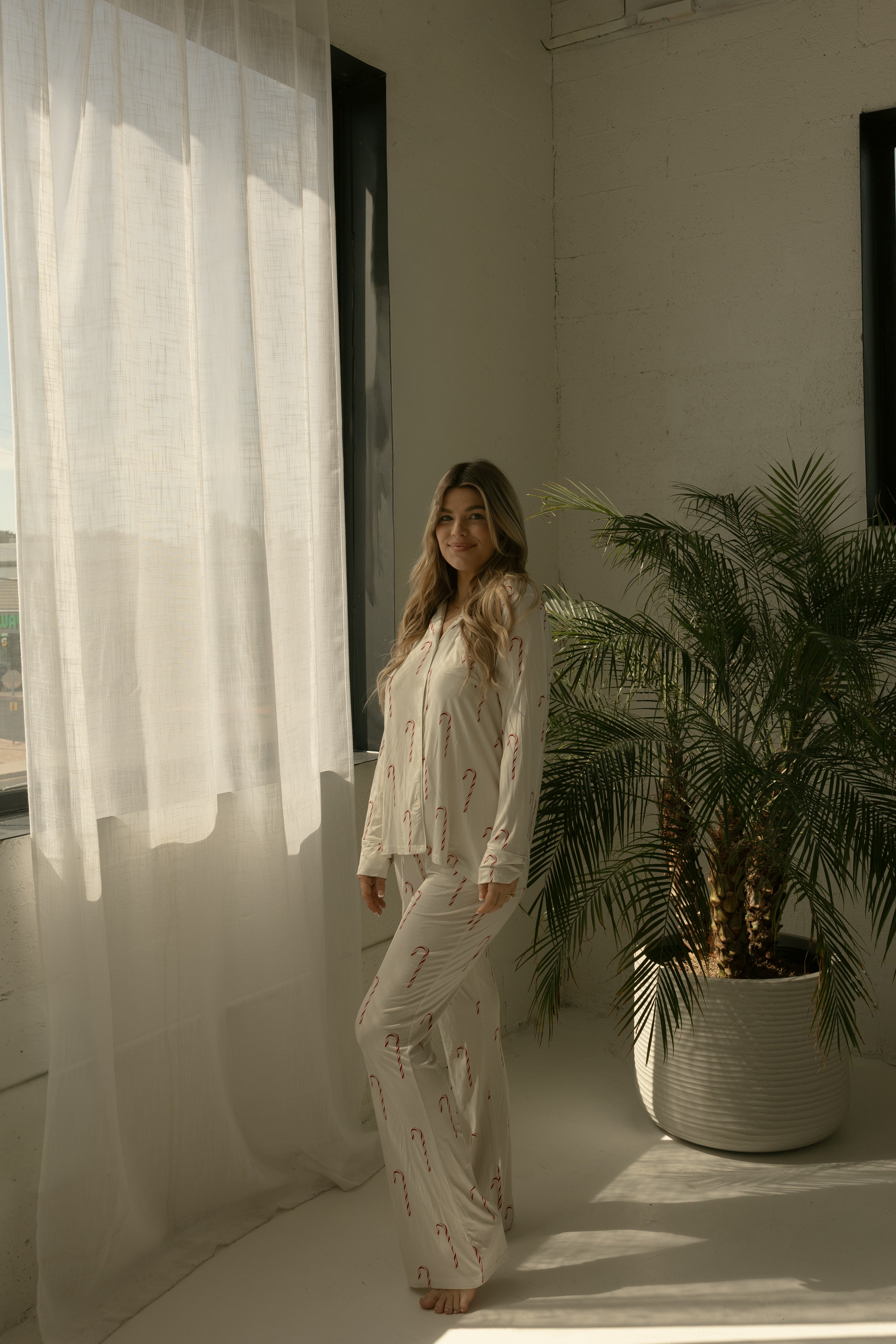 Women's Bamboo Button Up Lounge Set | Candy Cane