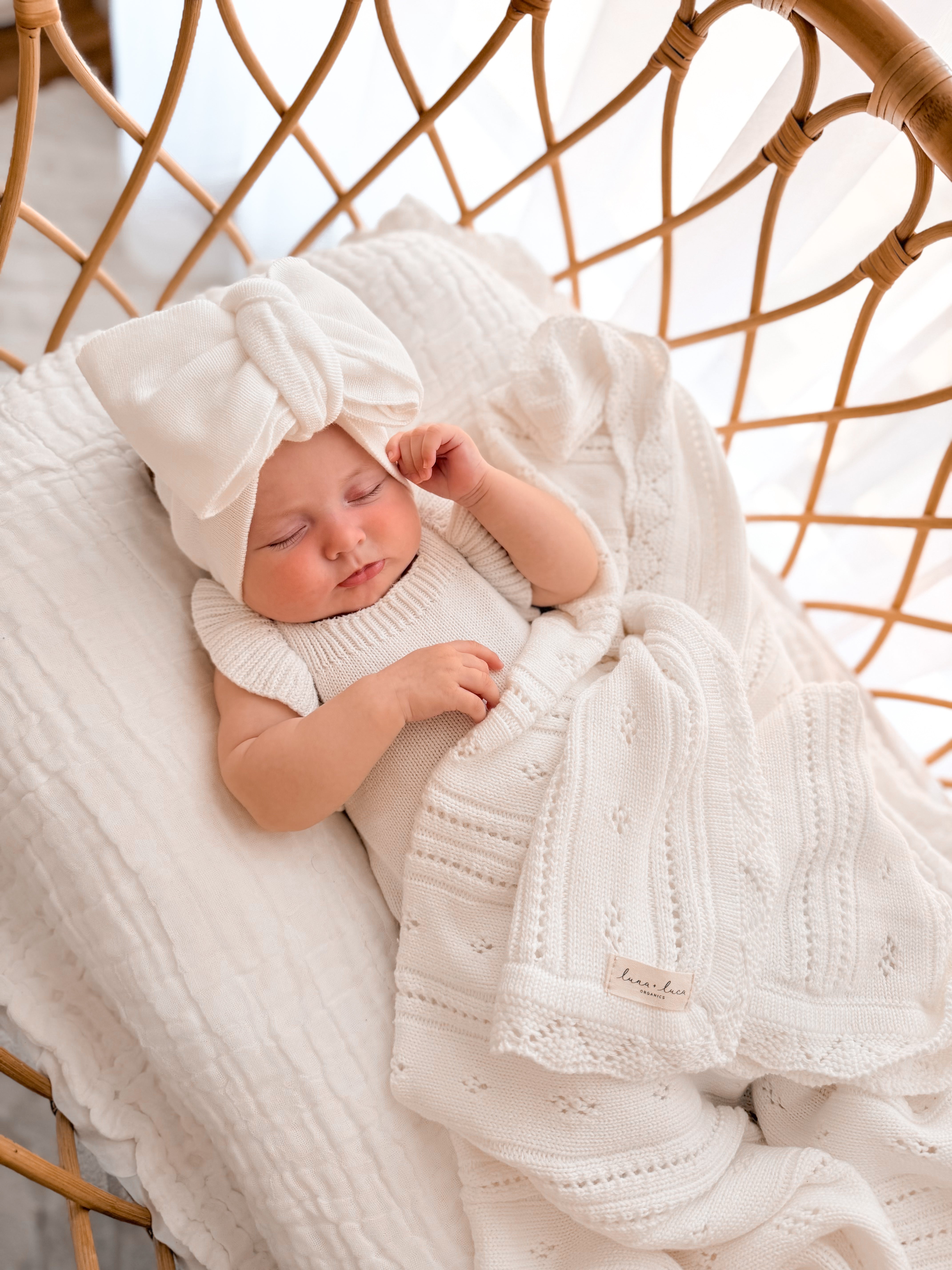 Pointelle Baby Blanket - White