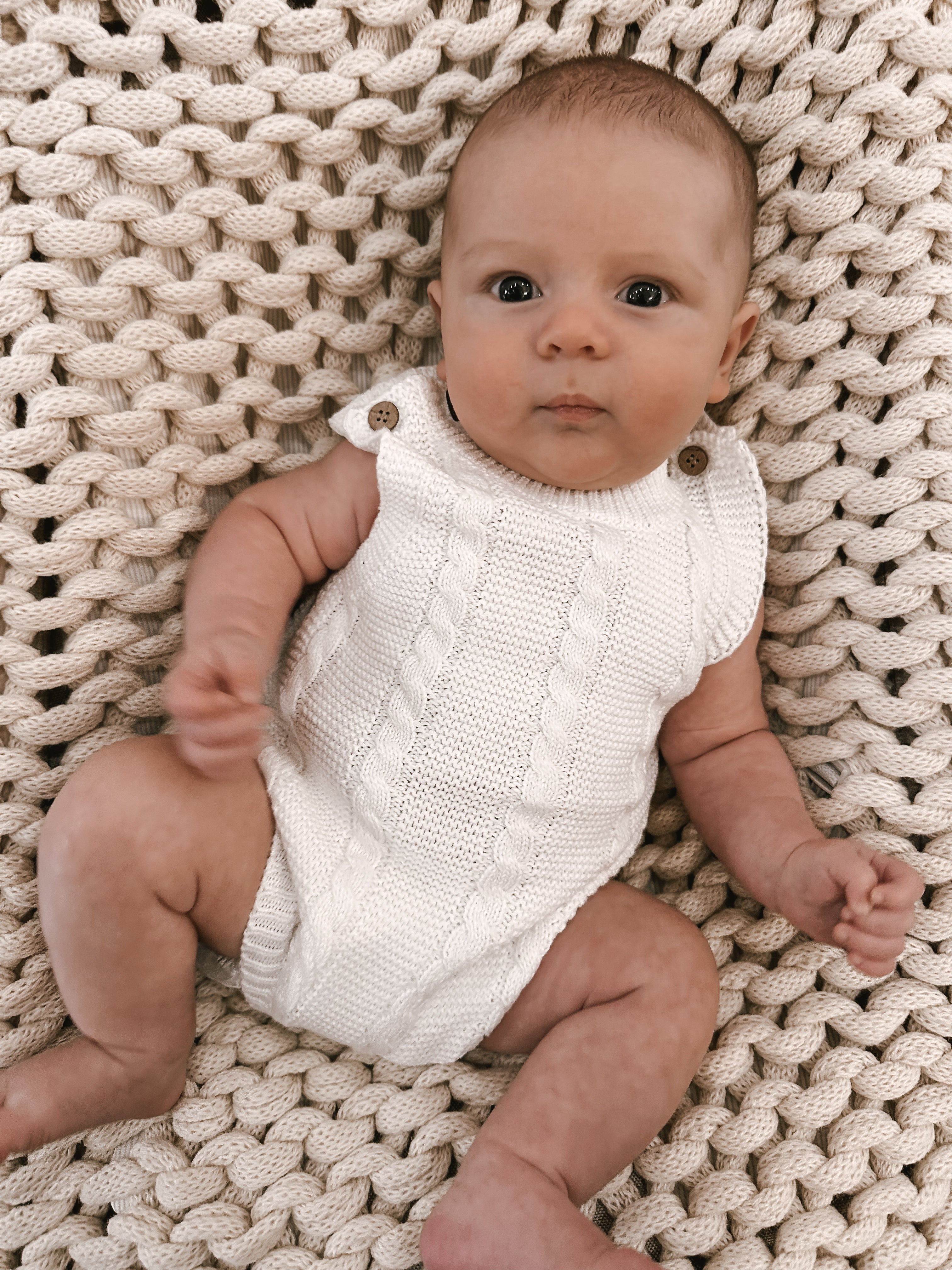 Luna + Luca Cable Knit Summer Romper - White