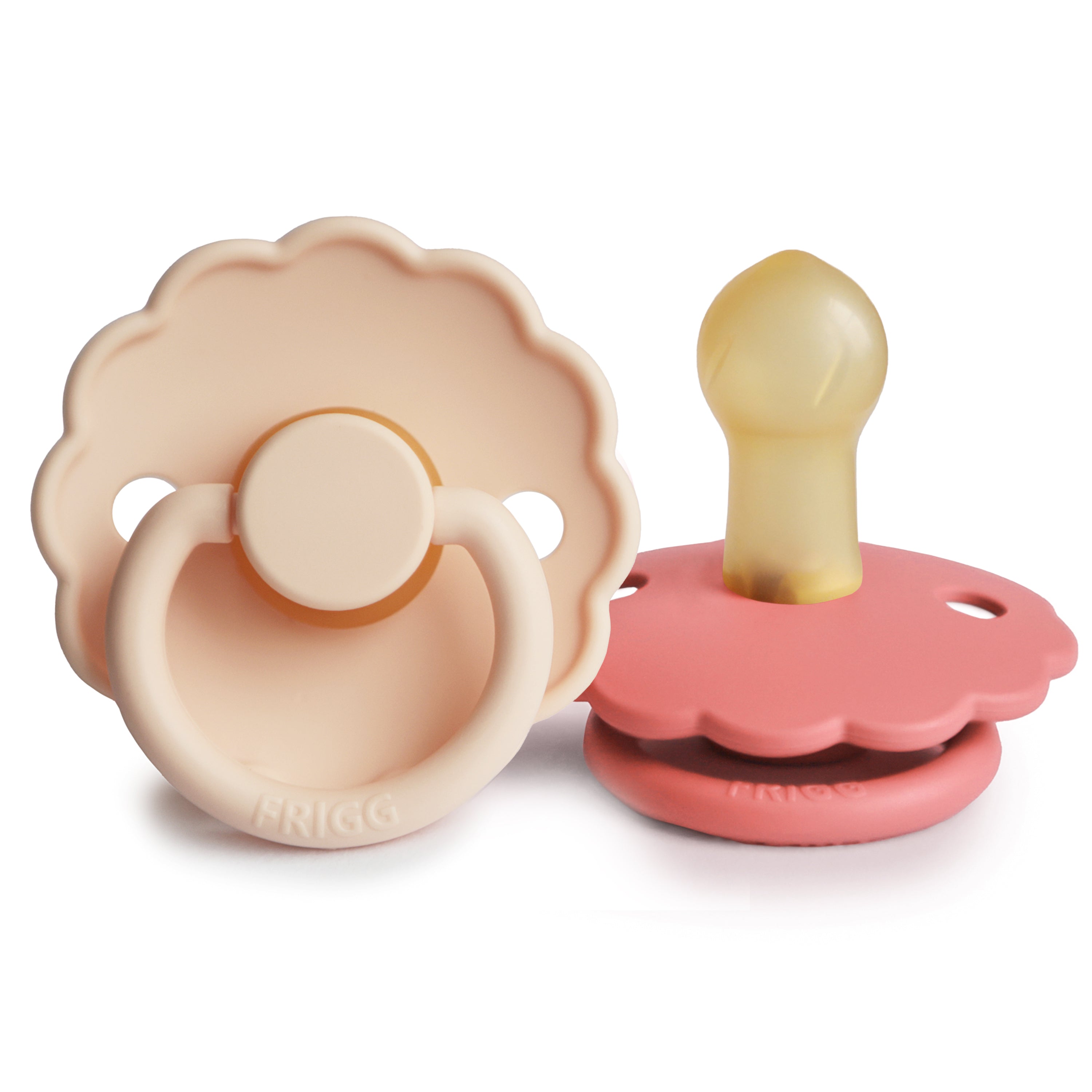 FRIGG Daisy Natural Rubber Pacifier 2-Pack FRIGG PACIFIERS Mushie Pink Cream/Poppy 0-6 months