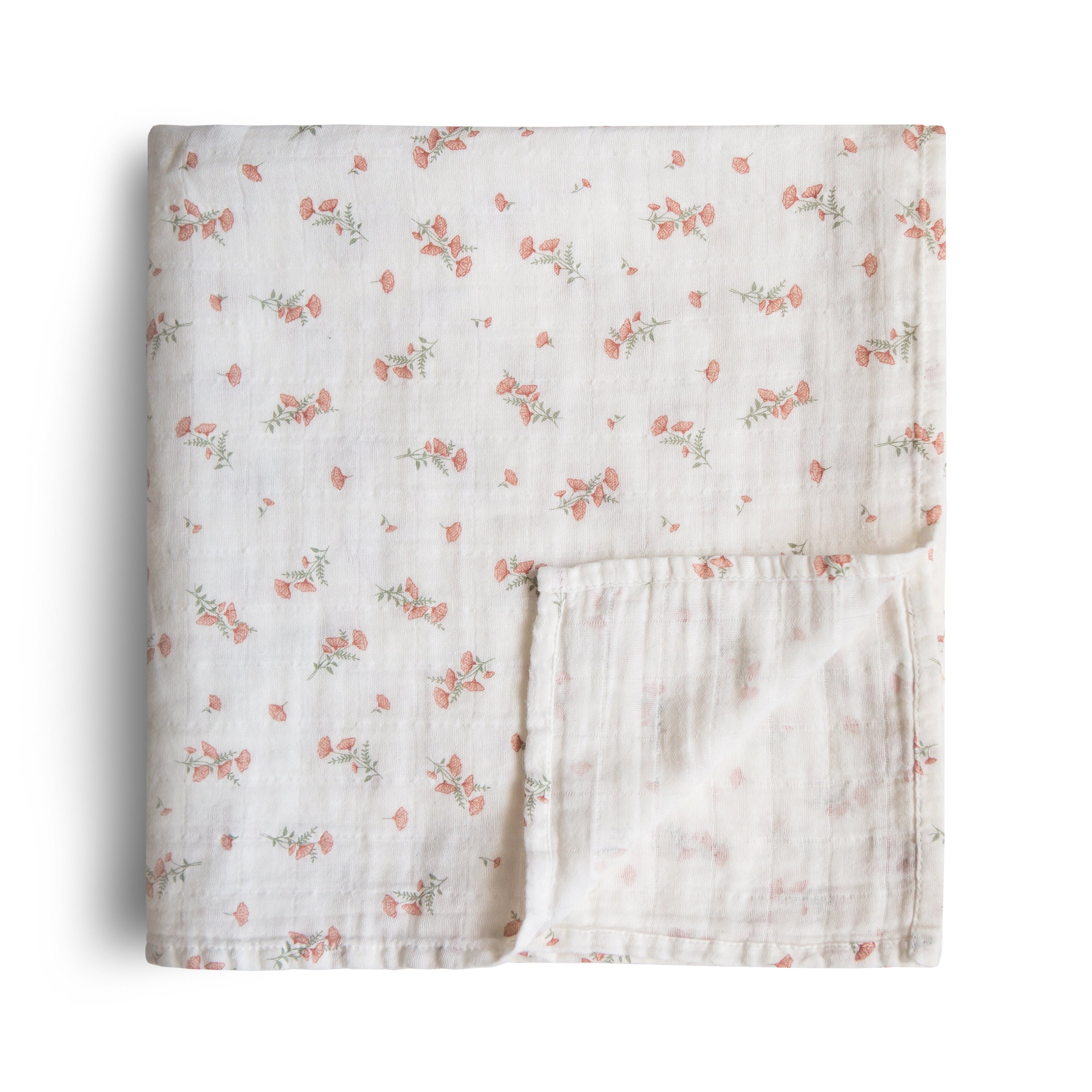 Organic Cotton Muslin Swaddle Blanket Swaddle Mushie Pink Flowers