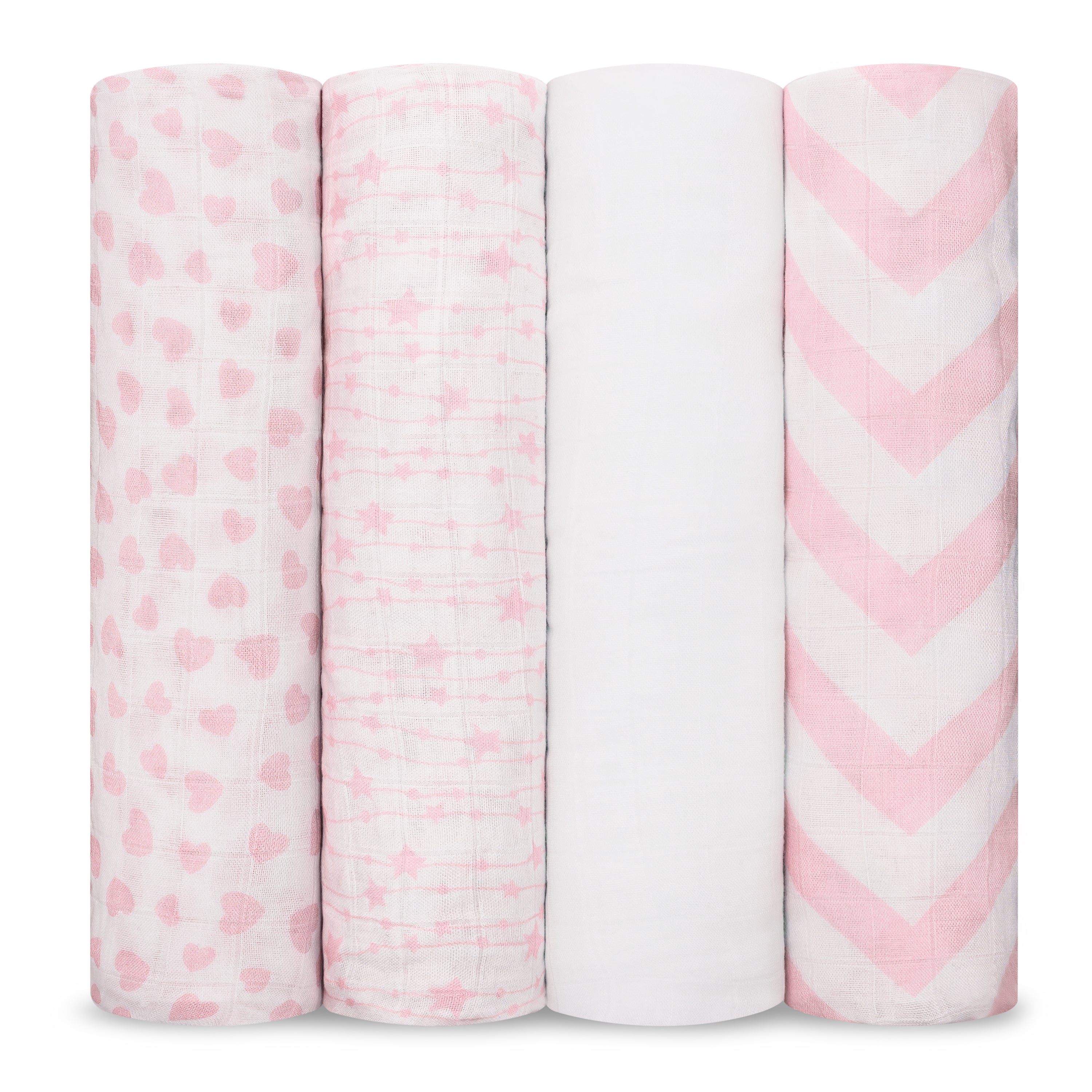 Muslin Swaddle Blankets in Pink, 4 Pack