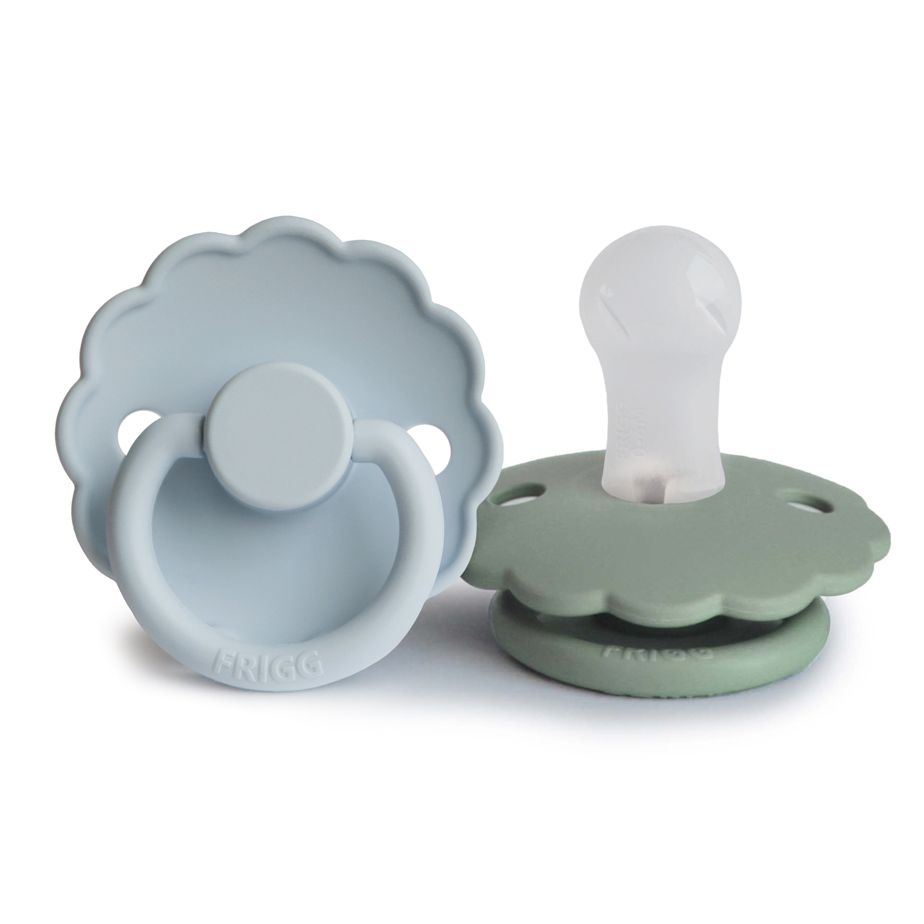 FRIGG Daisy Silicone Pacifier 2-Pack FRIGG PACIFIERS Mushie Powder Blue/Sage 0-6 months