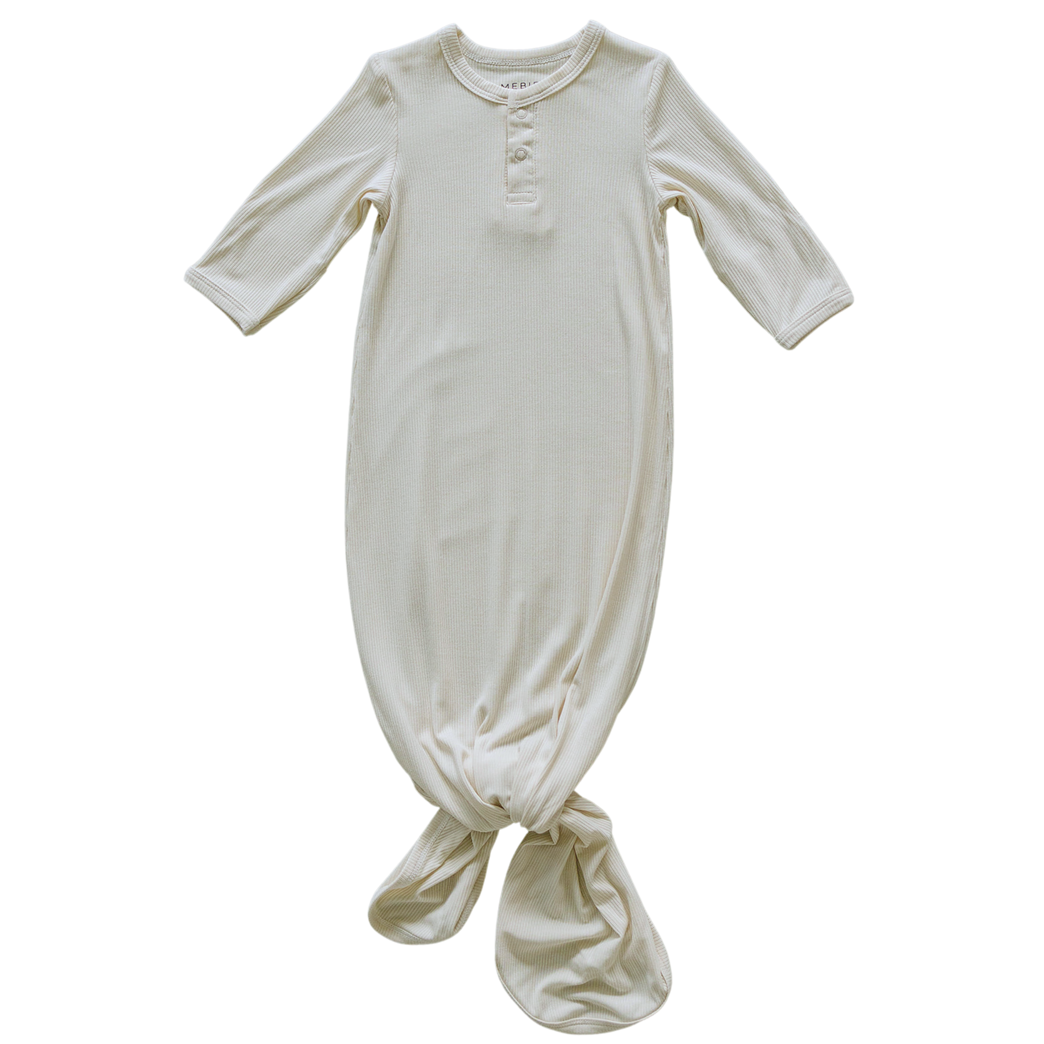 Cream Ribbed Bamboo Knot Gown  Mebie Baby