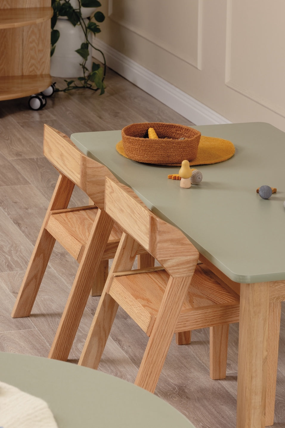 Matt Sage Rectangle Table (47.5" x 30" x 17") – Solid Oak Frame