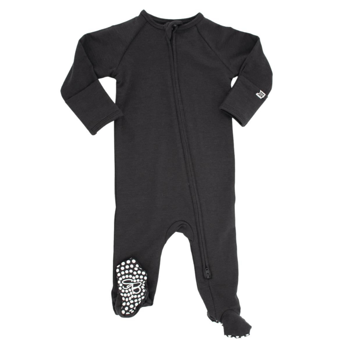 French Terry Zipper Footie - Charcoal Black